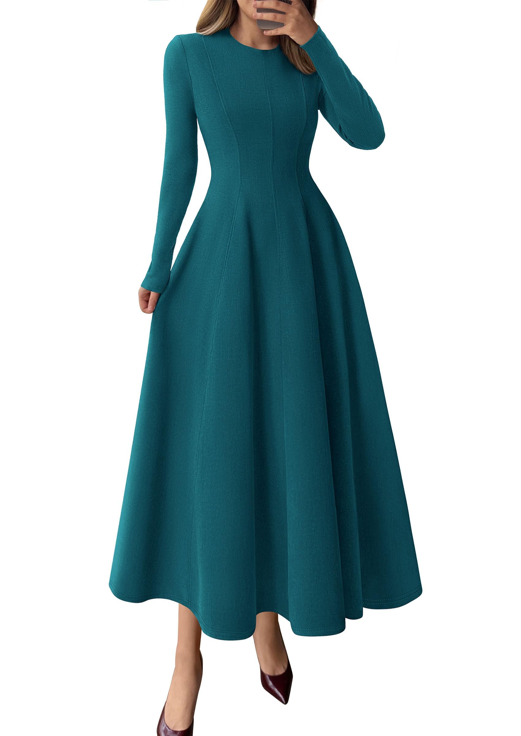 Women's Fall Long Sleeve A Line Midi Elegant Cocktail Dress