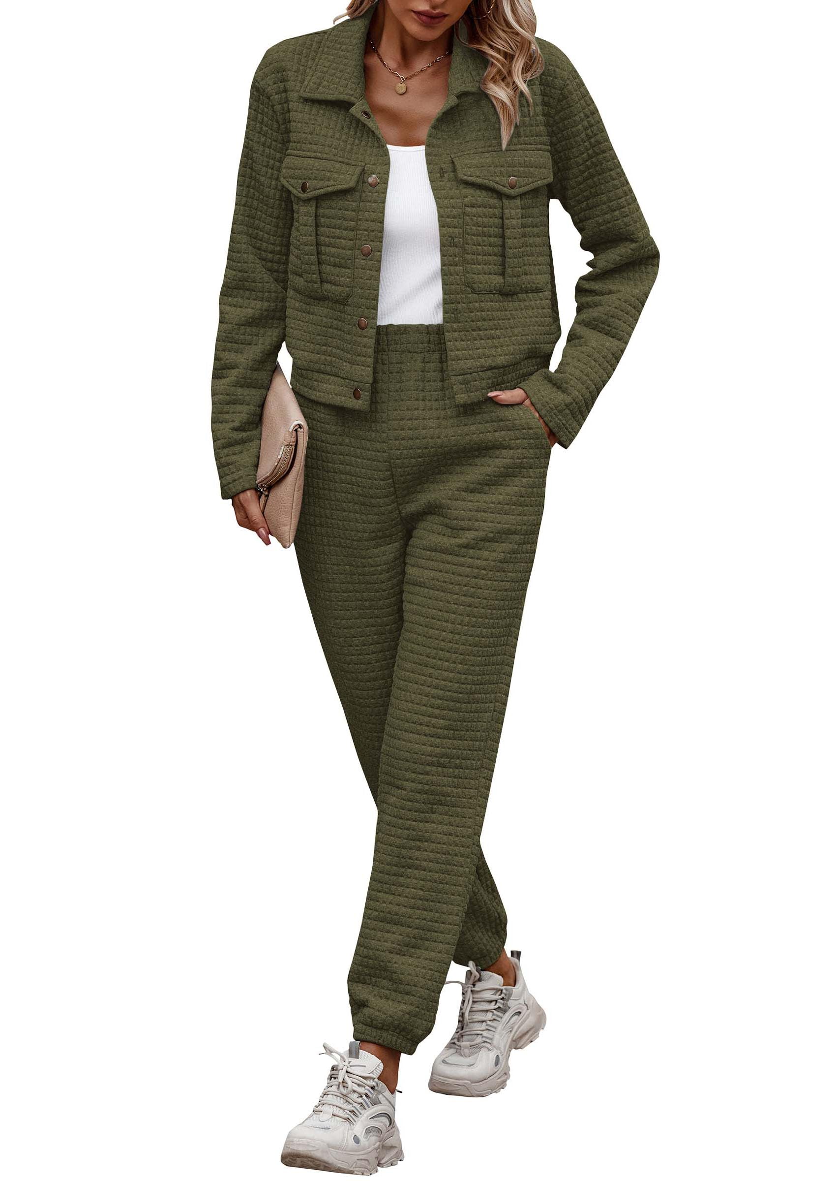 Women's 2 Piece Matching Lounge Sets Tracksuit,Army Green,M