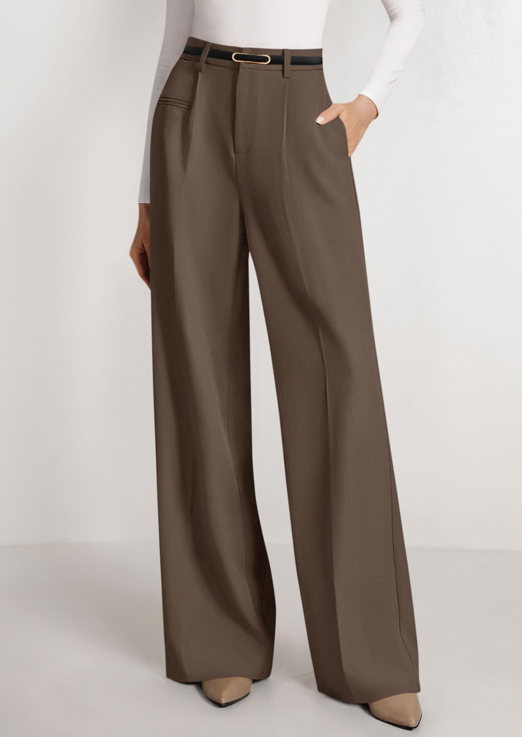 Women's Tailored Wide Leg Work Dress Pants,Grey Brown,XS