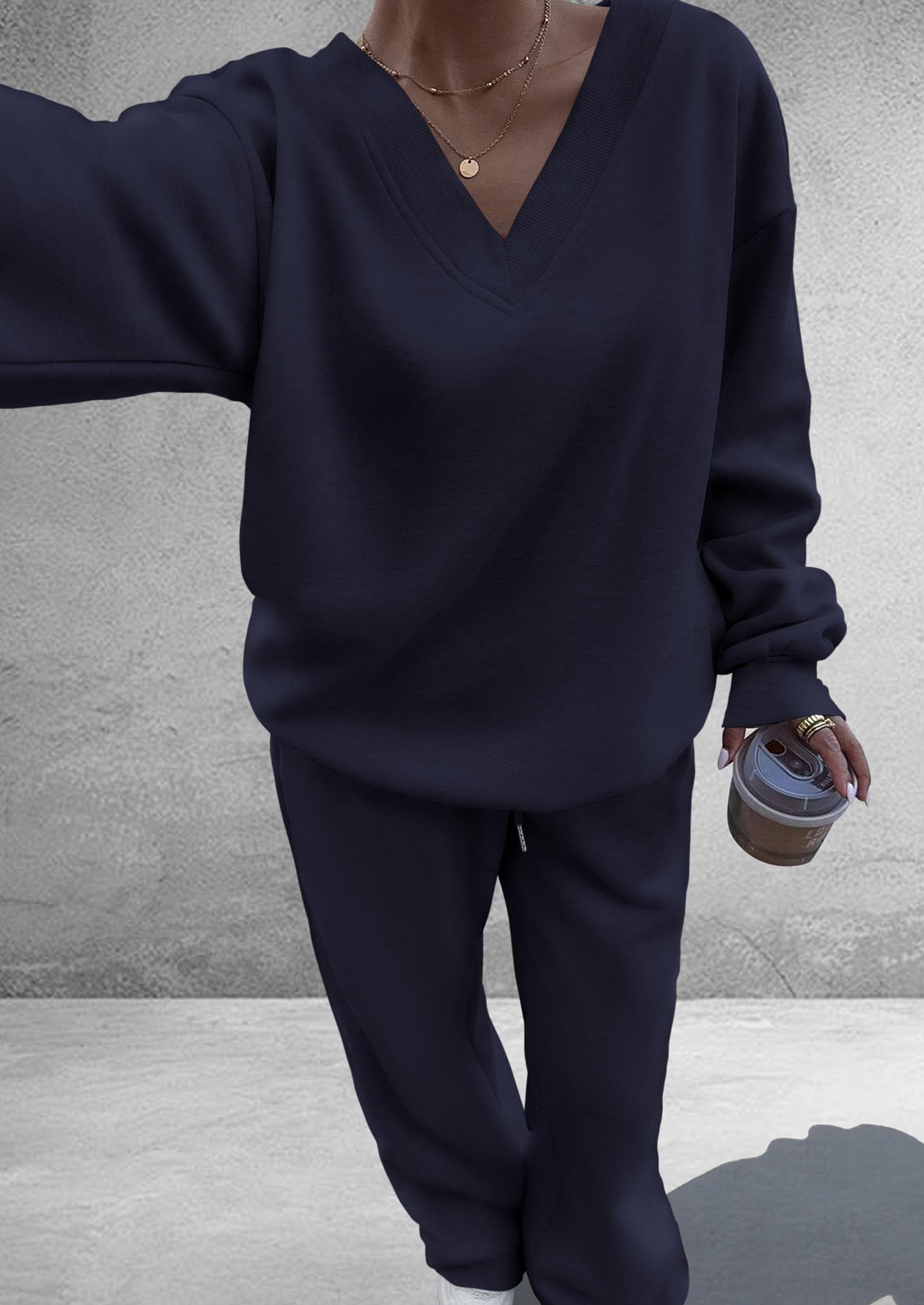 Womens 2 Piece Outfits Fall Sweatsuits,Navy Blue,S