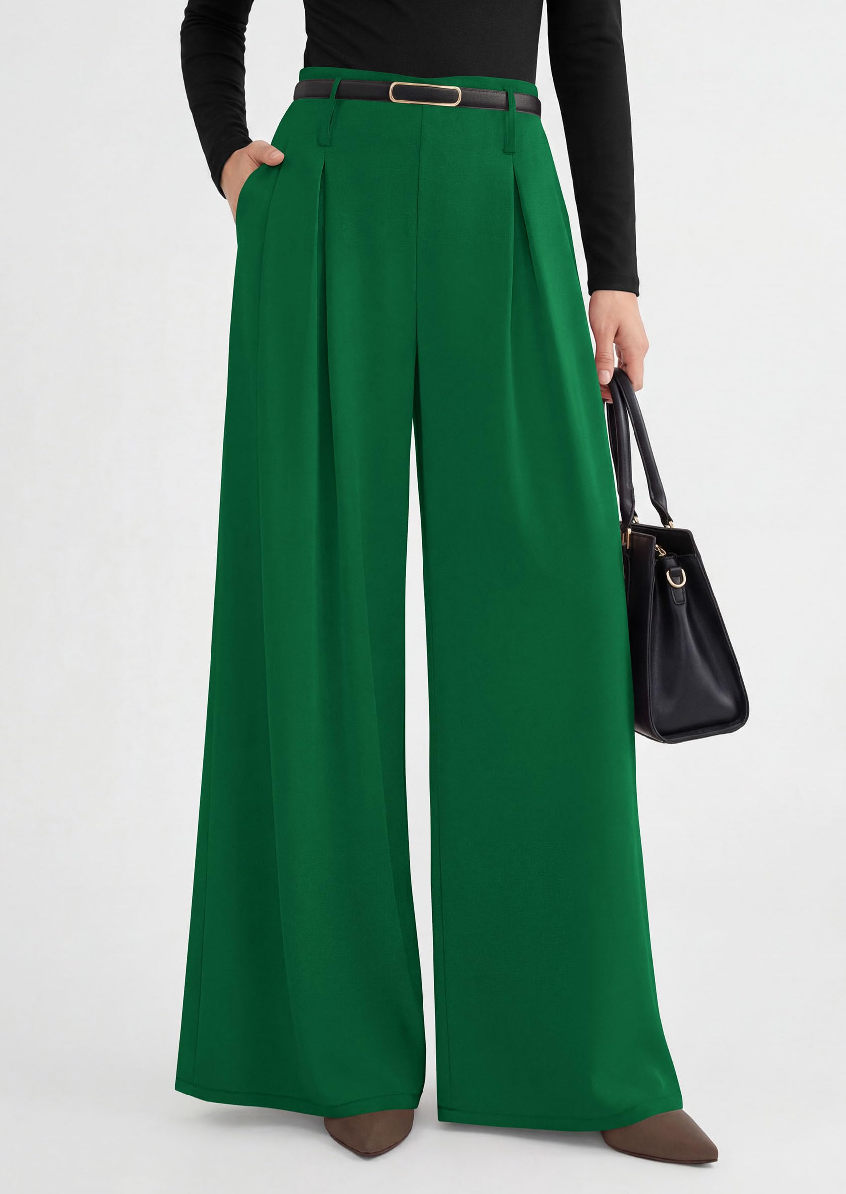 Womens Wide Leg Dress Pants Flowy Trousers,Green,S