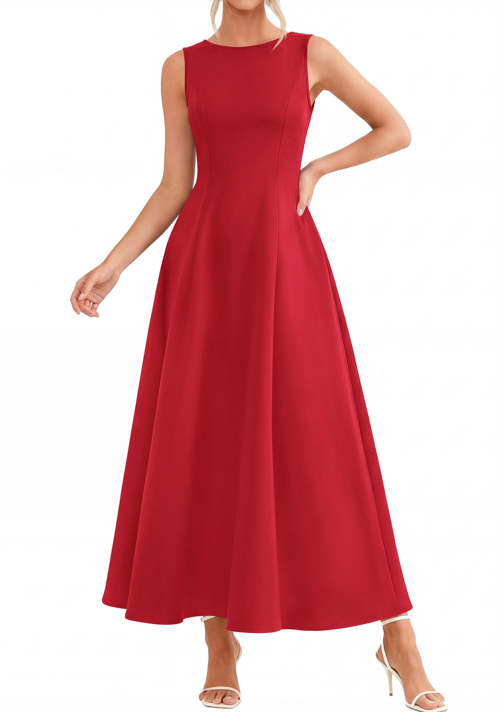 Women's Sleeveless Summer Elegant Maxi Dresses, Red,S