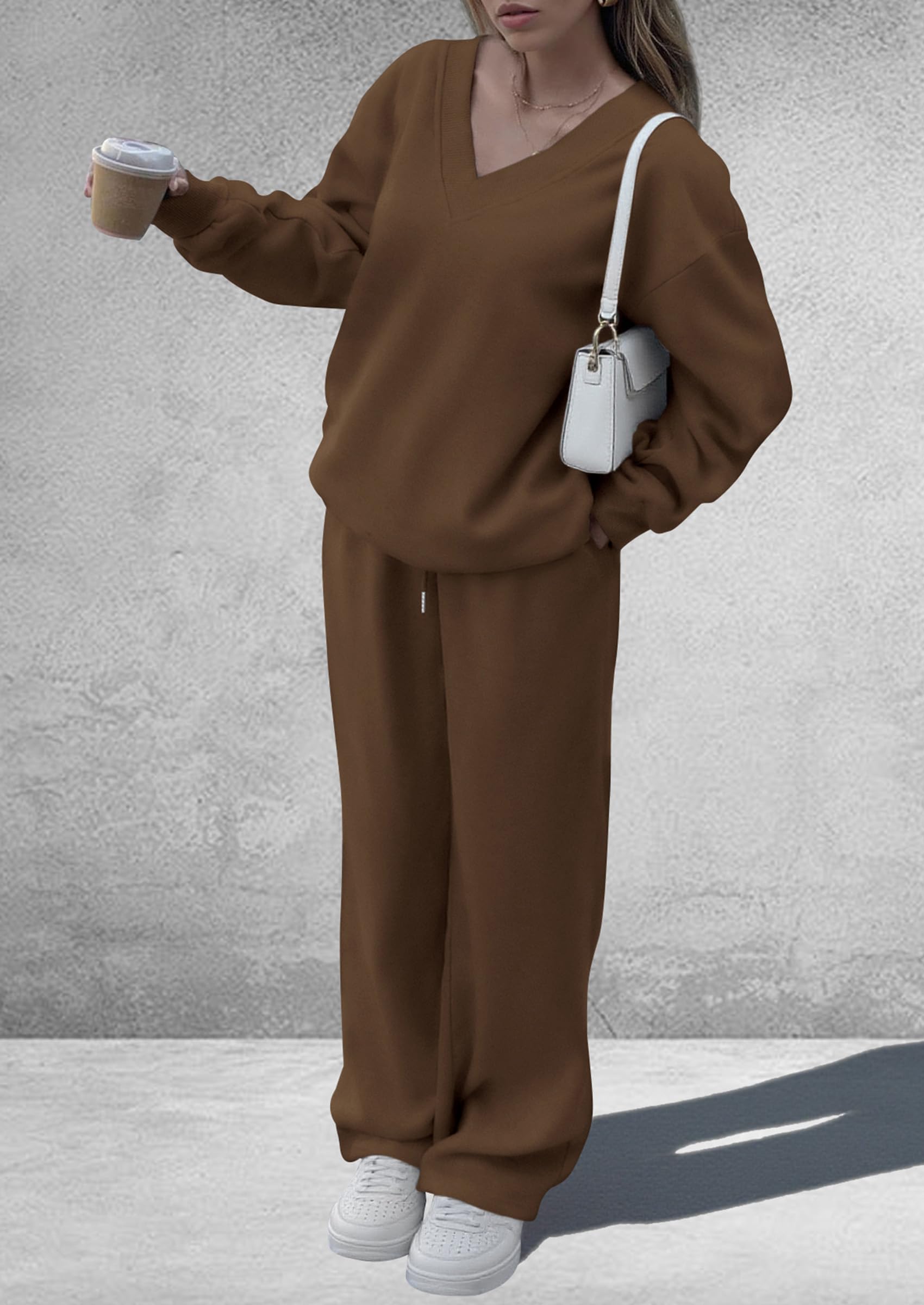 Womens 2 Piece Outfits Fall Sweatsuits,Brown,S
