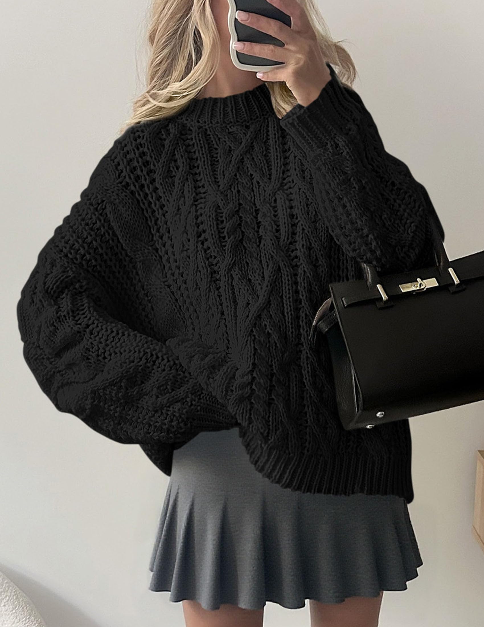 Womens Oversized Fall Sweaters Chunky Cable Knit Pullover Tops
