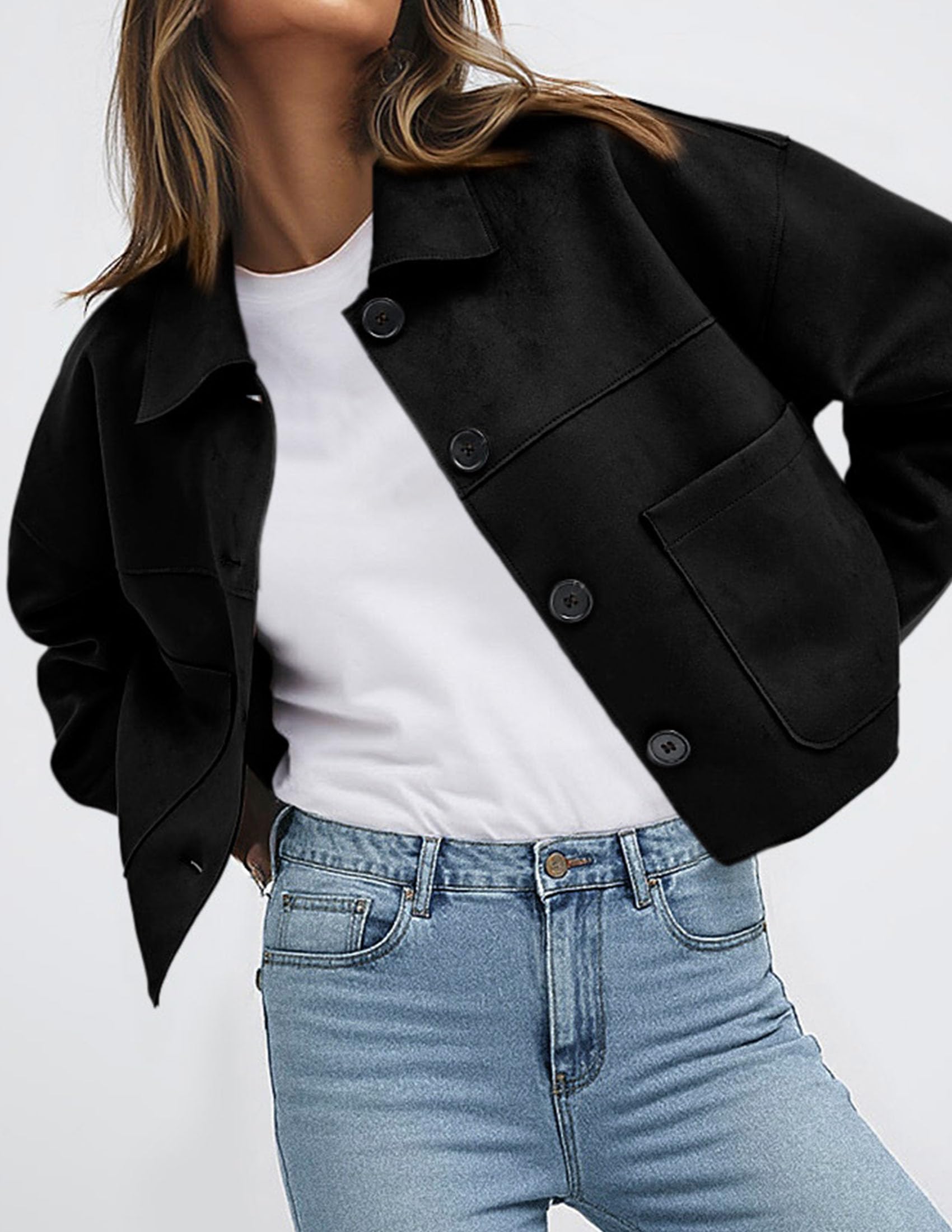 Women's Faux Suede Shacket Jackets Lightweight Cropped Coats