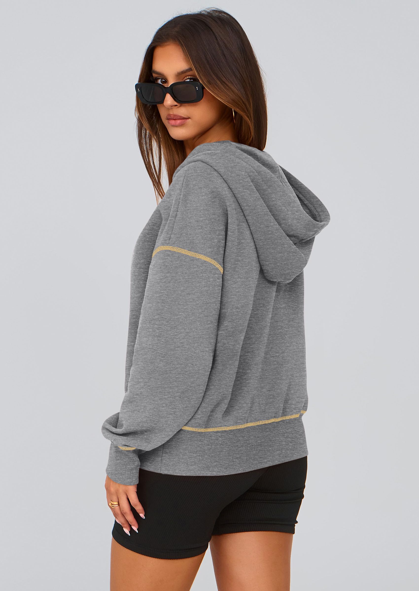 Women's Fall Half Zip Cropped Hoodie Sweatshirt Dark Grey