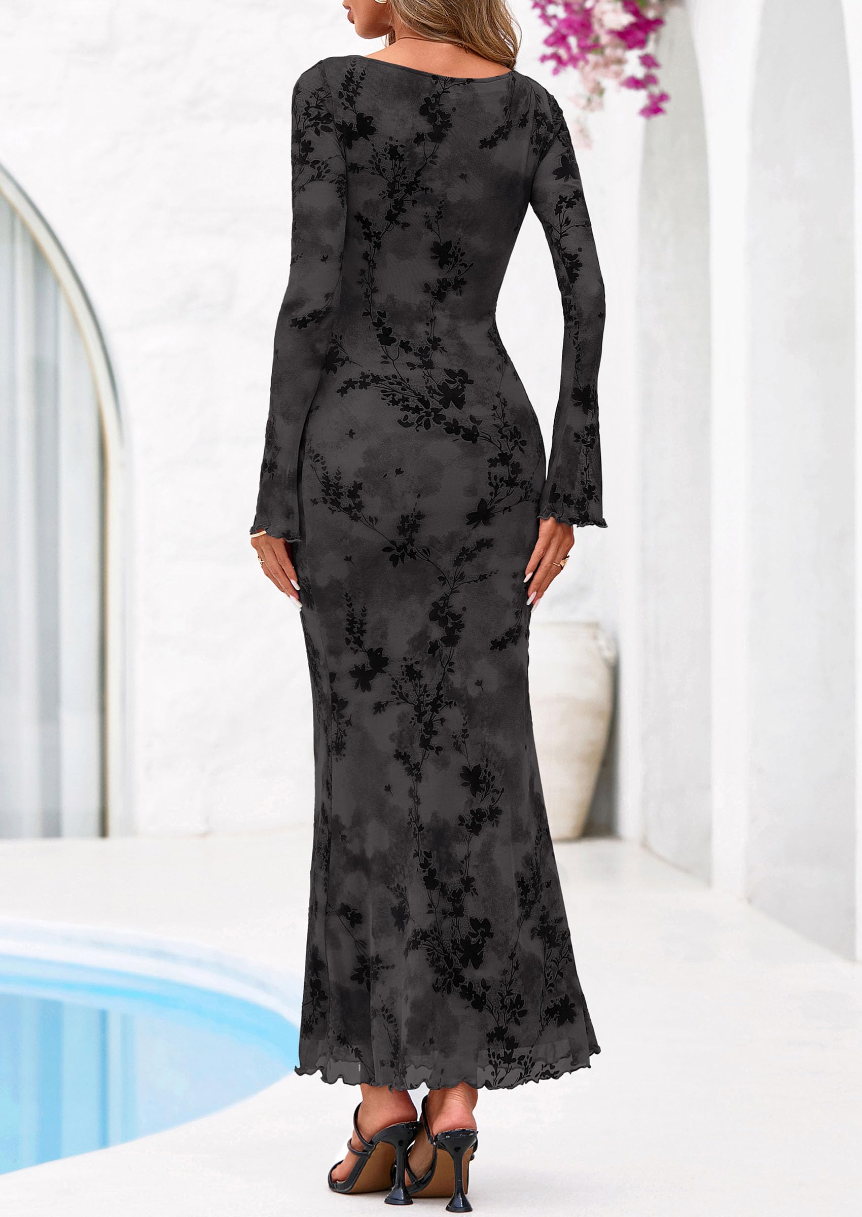Women's Floral Bodycon Maxi Dress Wedding Guest Dresses
