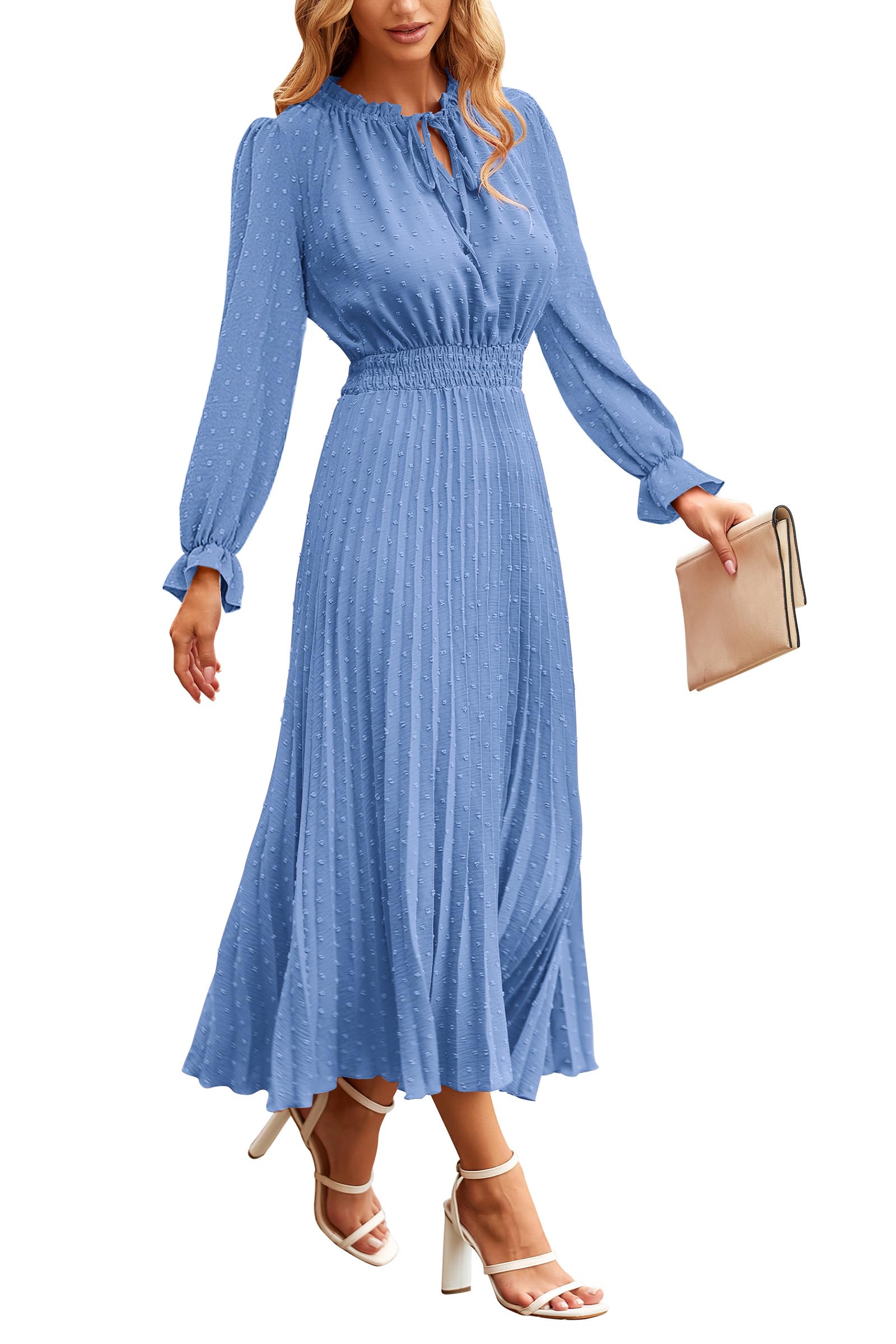 Women's Fall Midi Wedding Guest Dress(Light Blue,Large)