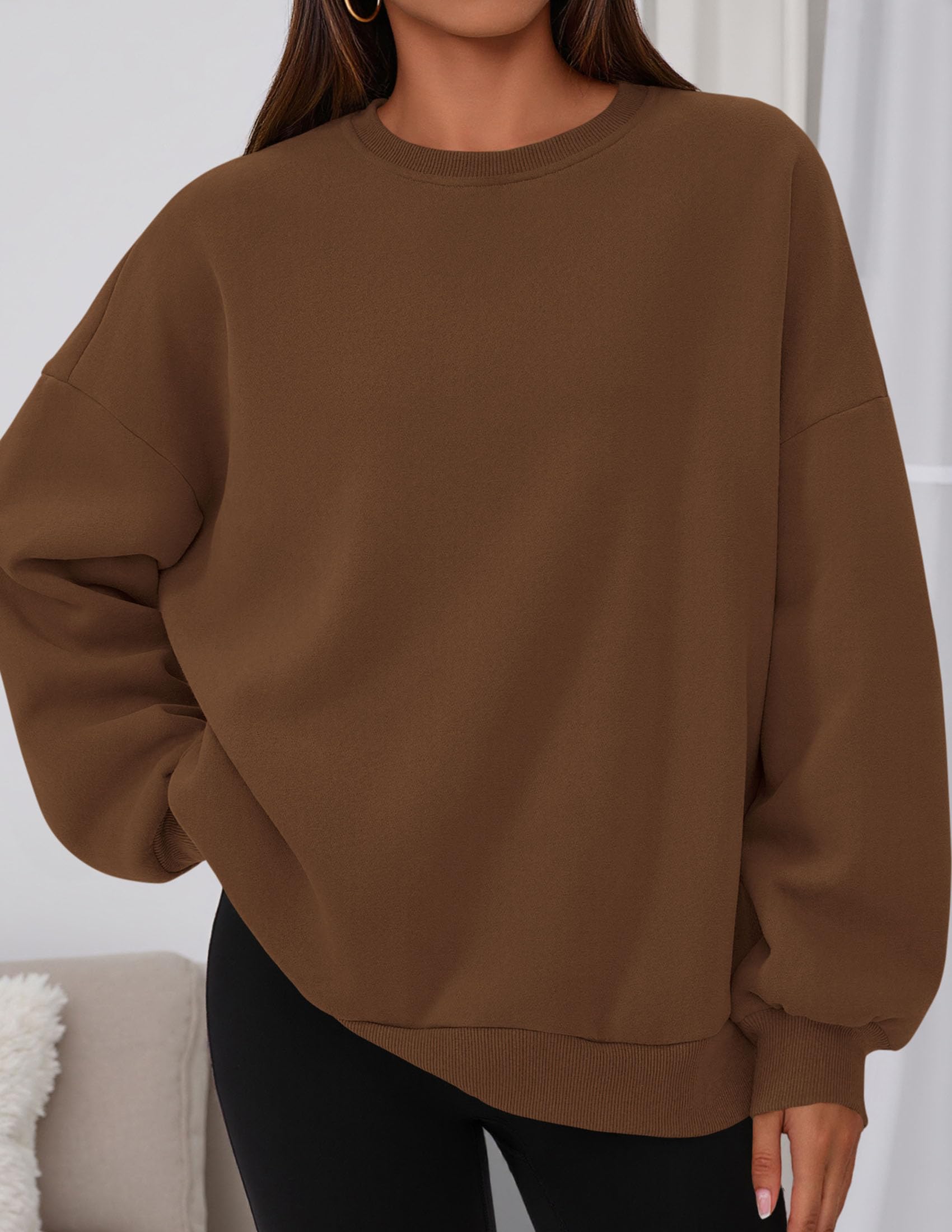 Womens Oversized Crewneck Sweatshirt 2026 Fall Outfits Brown
