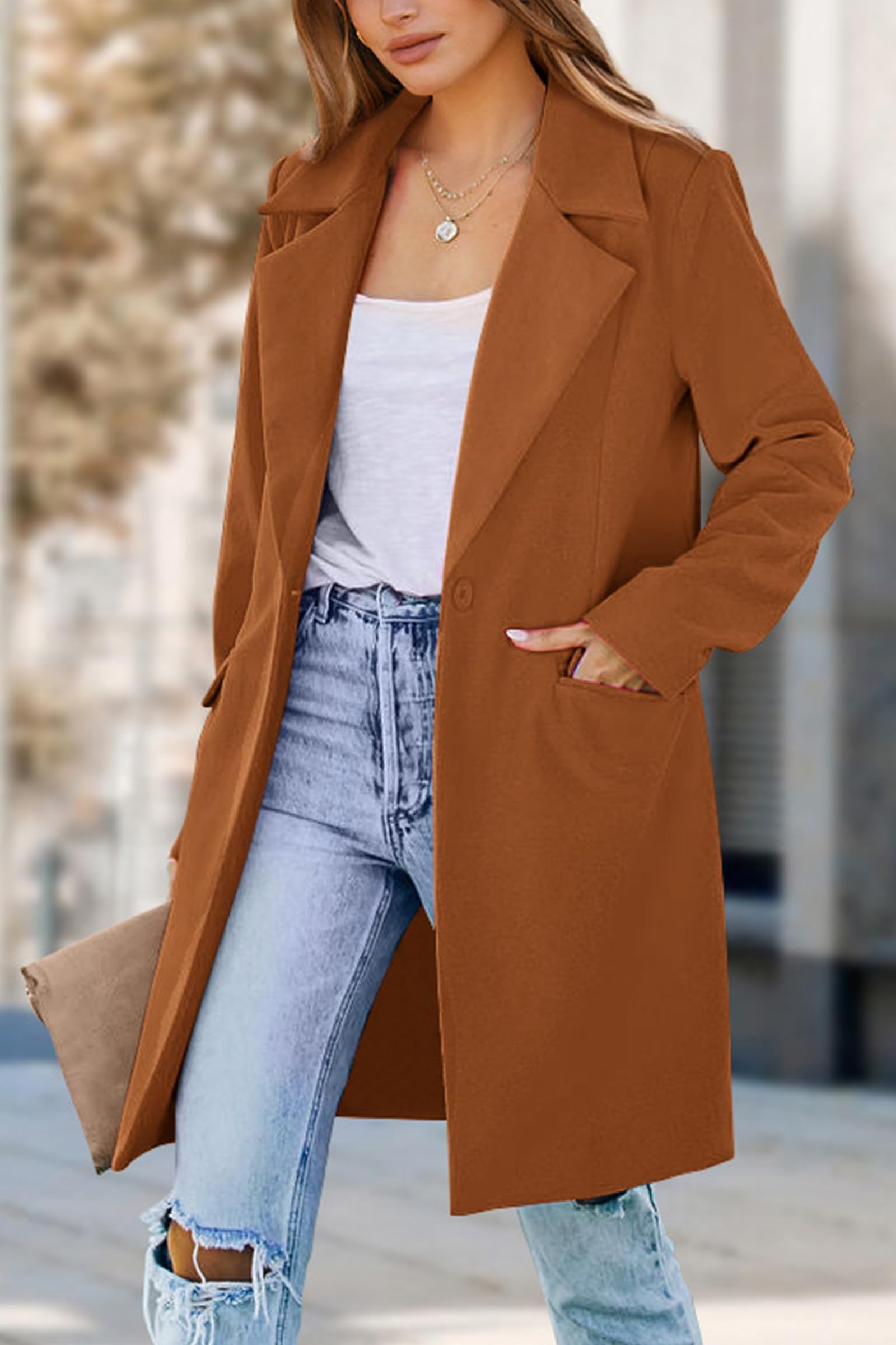 Women's Business Casual Long Blazer Jackets(Brown,S)