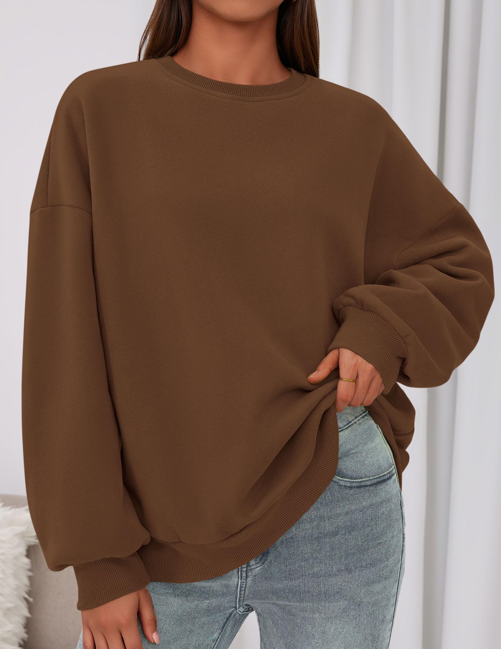 Womens Oversized Crewneck Sweatshirt 2026 Fall Outfits Brown