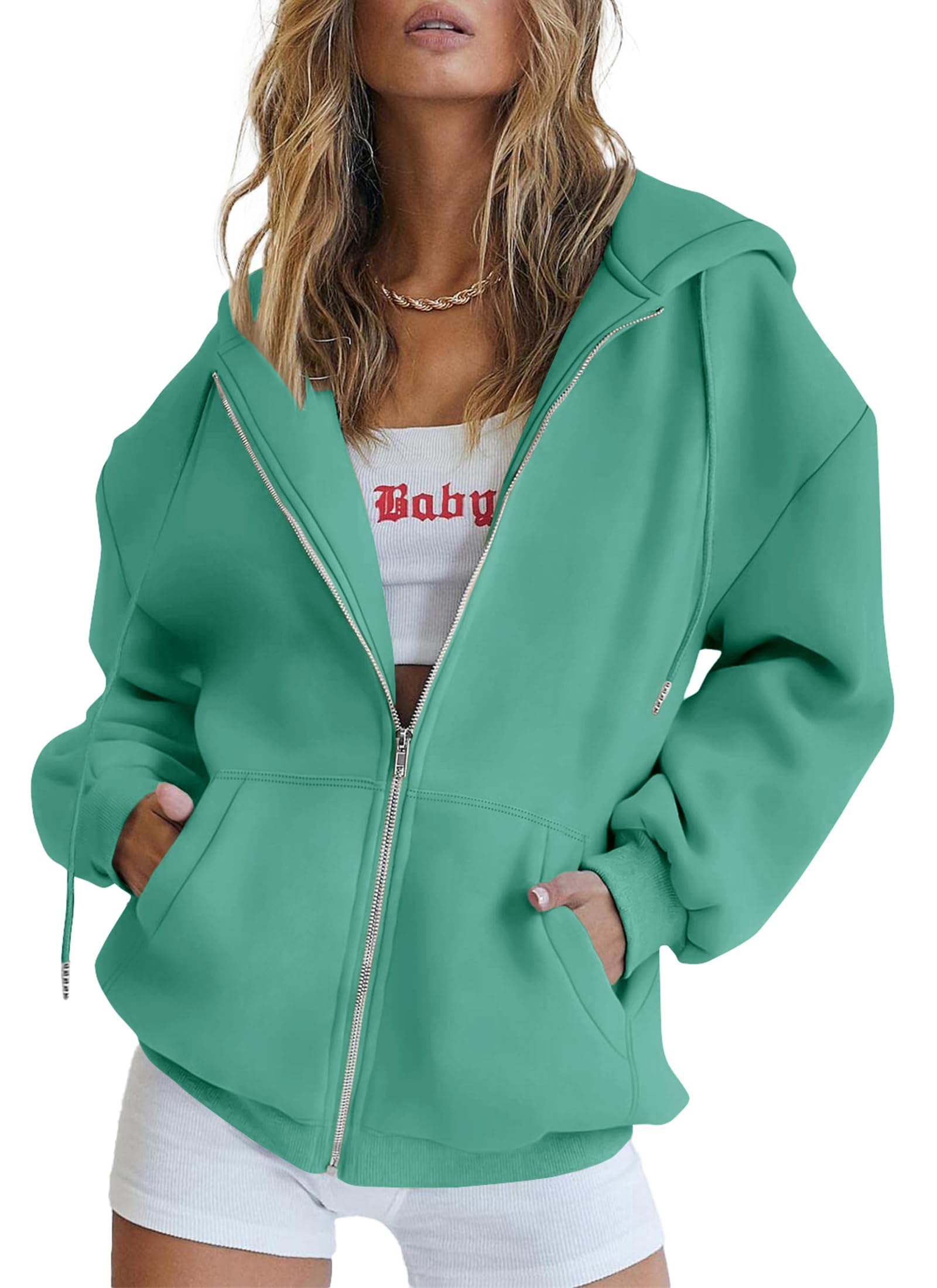 Women's Fall Zip Up Hoodies Sweatshirts Mint Green