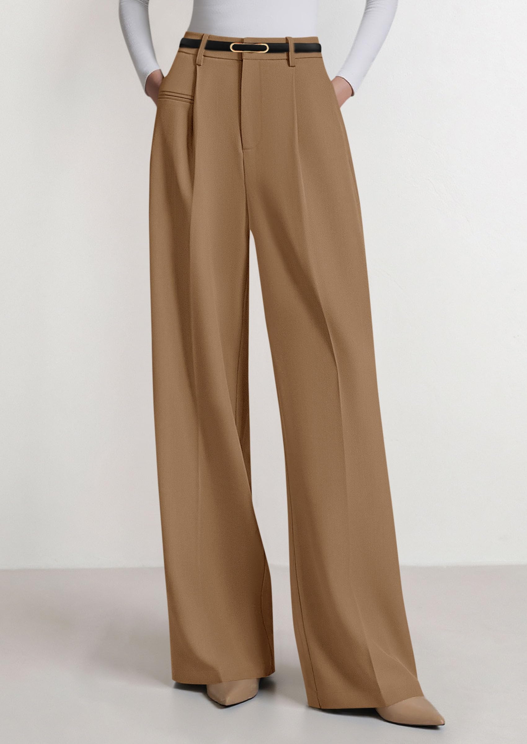 Women's Tailored Wide Leg Work Dress Pants,Khaki,XS