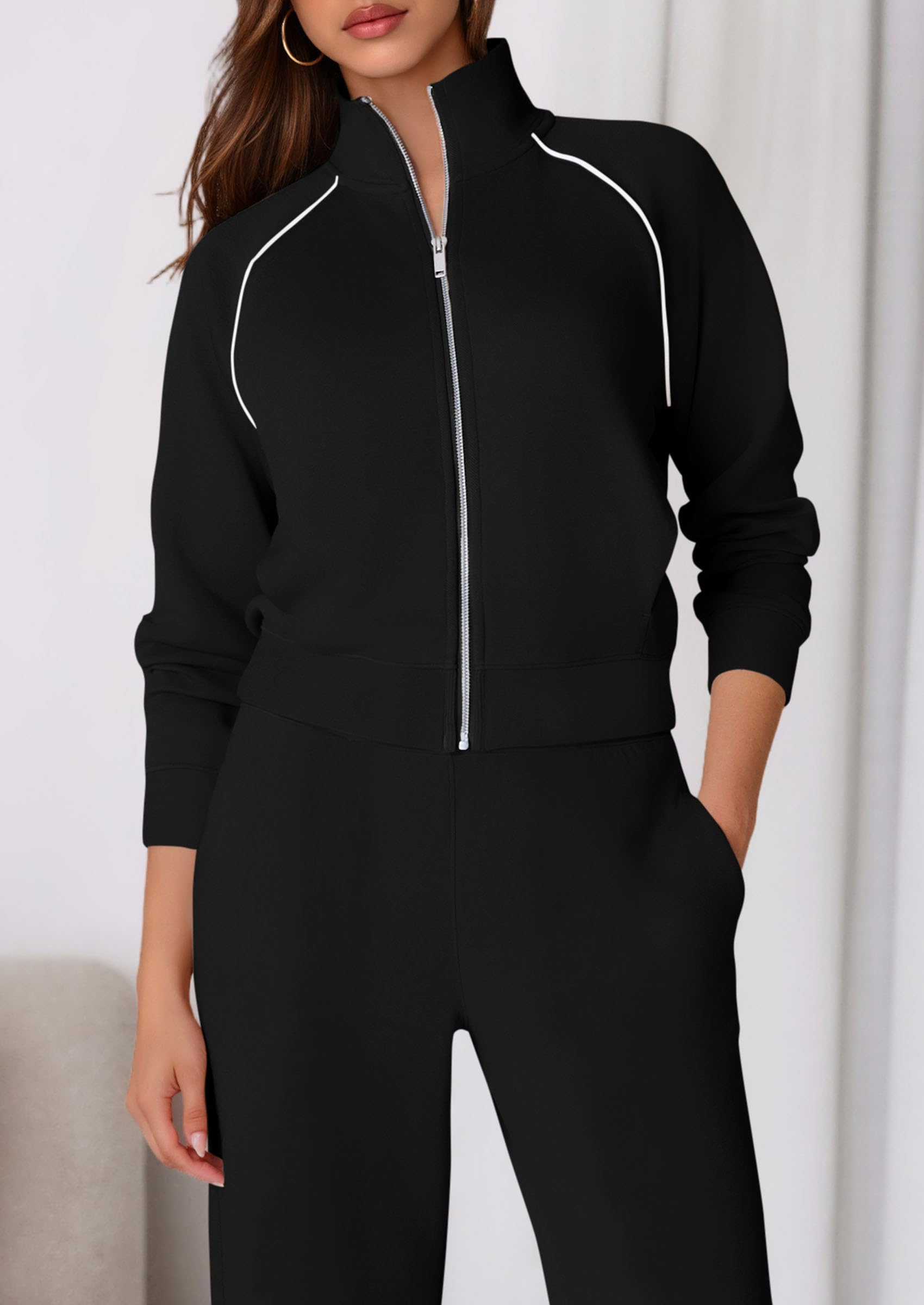 Women's 2 Piece Outfits Sweatsuits Lounge Sets,Black,S