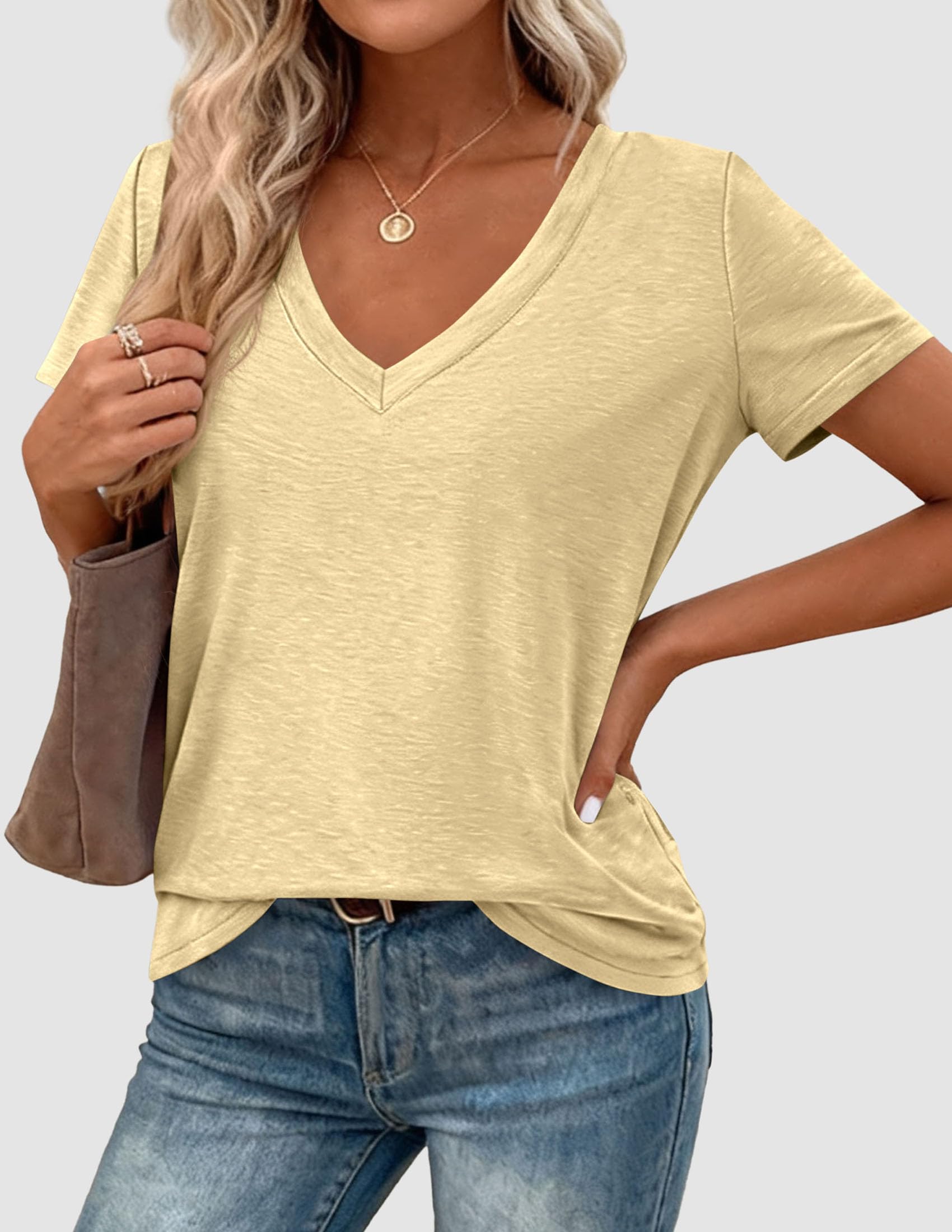 Womens Tops Short Sleeve Oversized Tshirts, Yellow,S