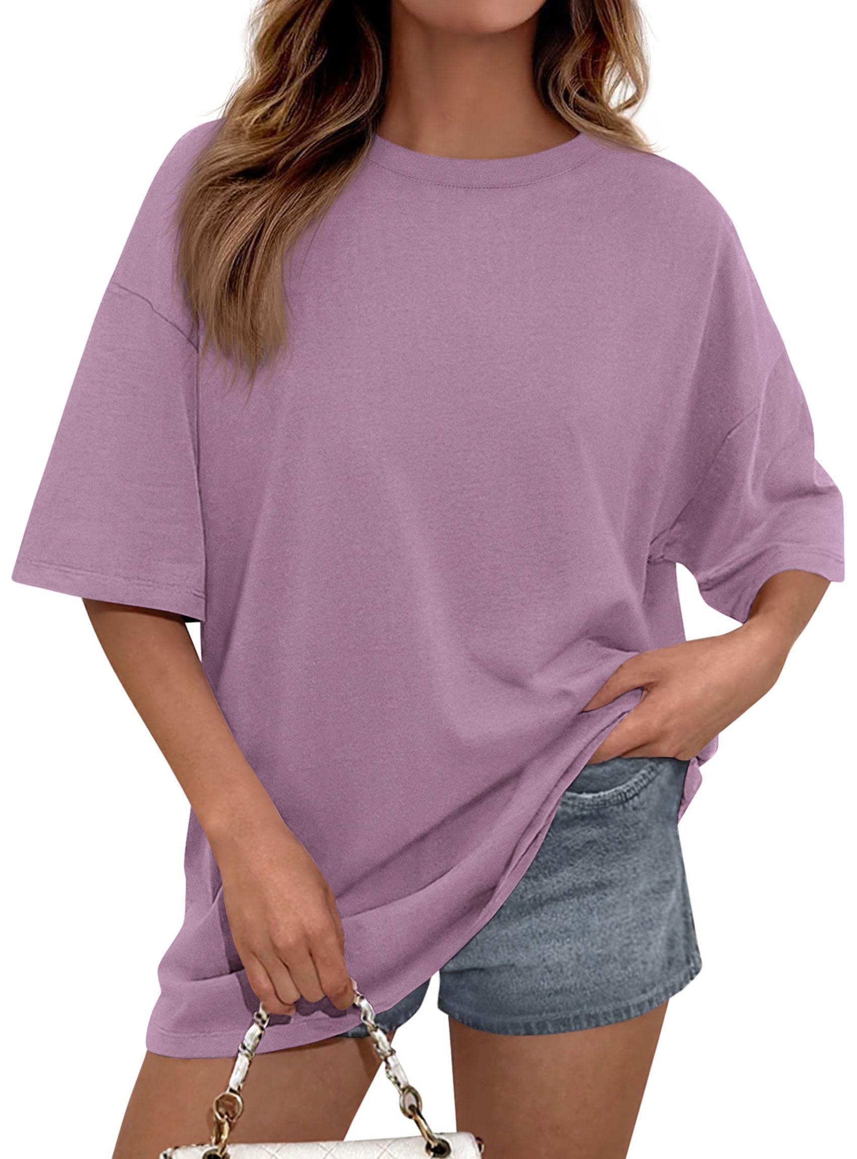 Women's Oversized Tshirts Going Out Tops (Dark Pink,S)