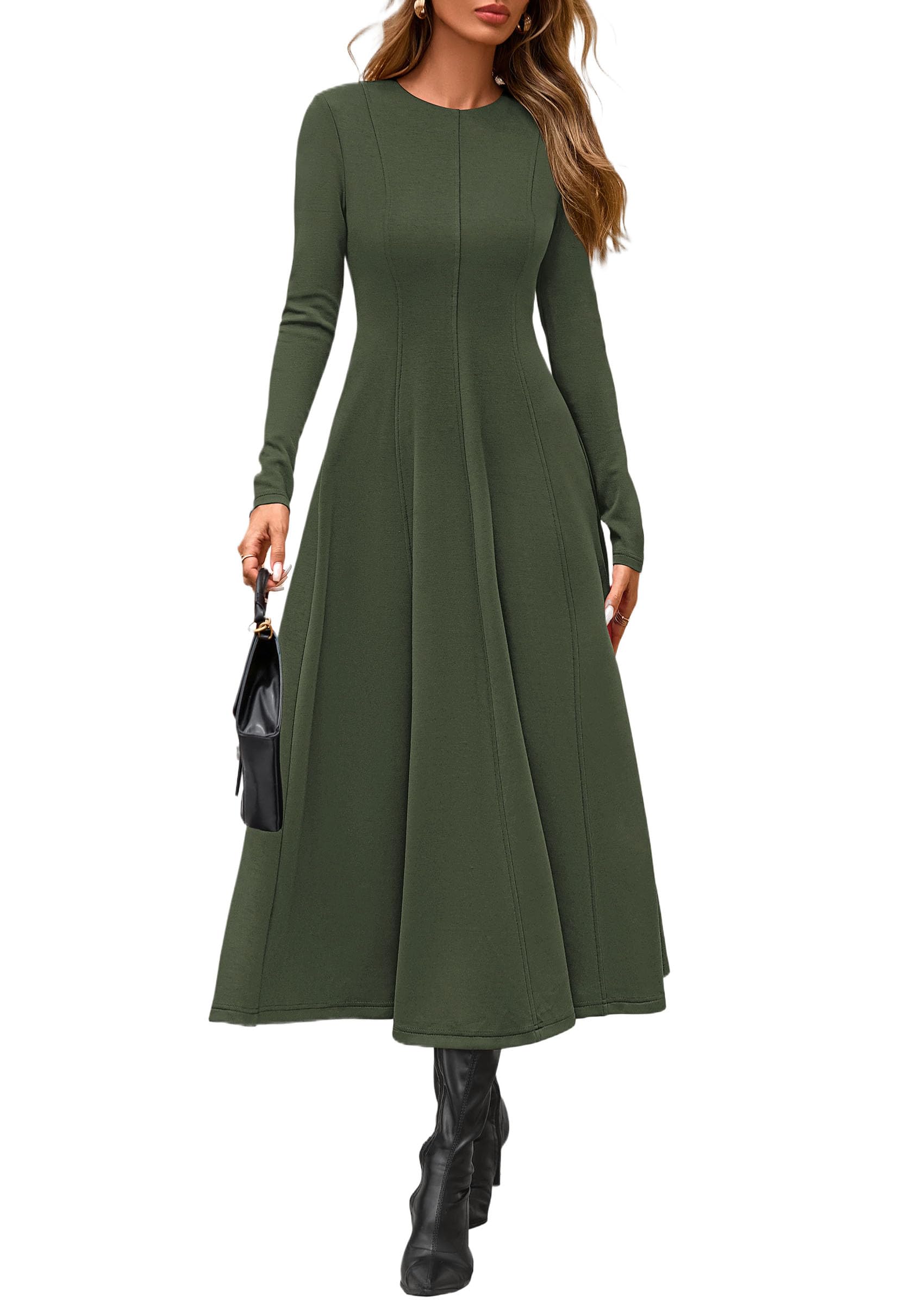 Women's Fall Long Sleeve A Line Midi Elegant Cocktail Dress
