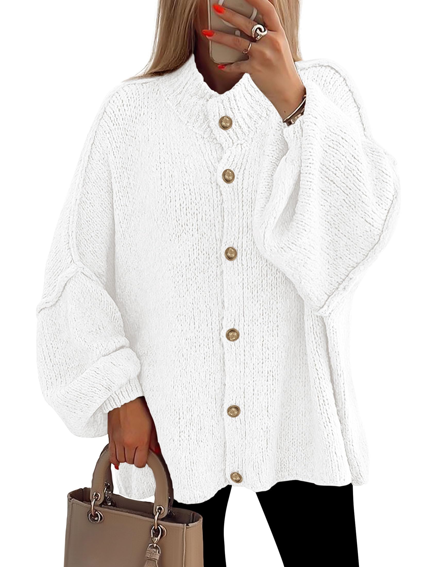 Women's Oversized Chunky Cardigan Sweaters(White,Small)