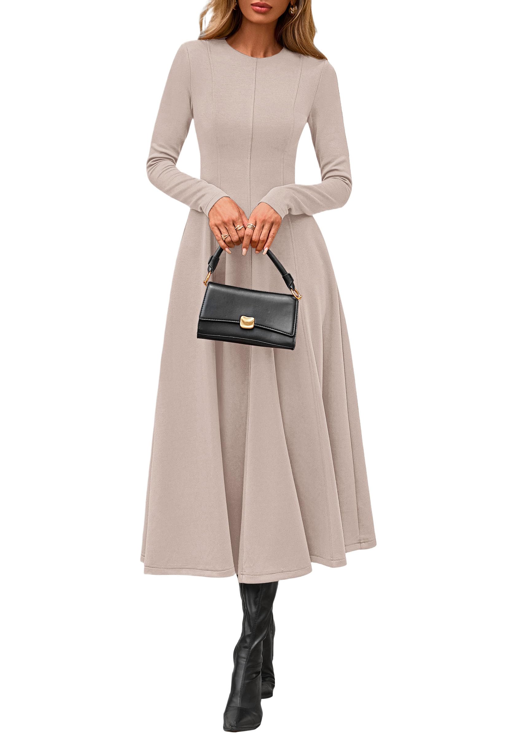 Women's Fall Long Sleeve A Line Midi Elegant Cocktail Dress