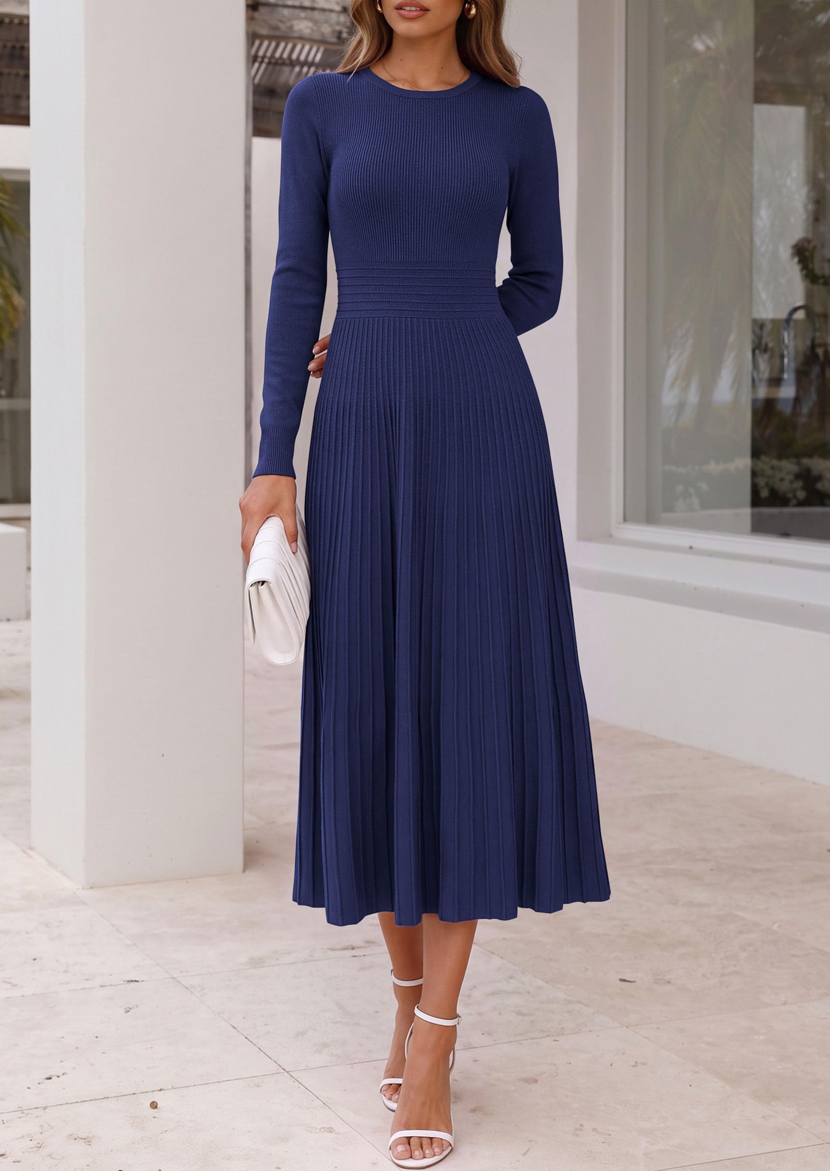 Women's Long Sleeve Knit Maxi Sweater Dress,Navy Blue,S