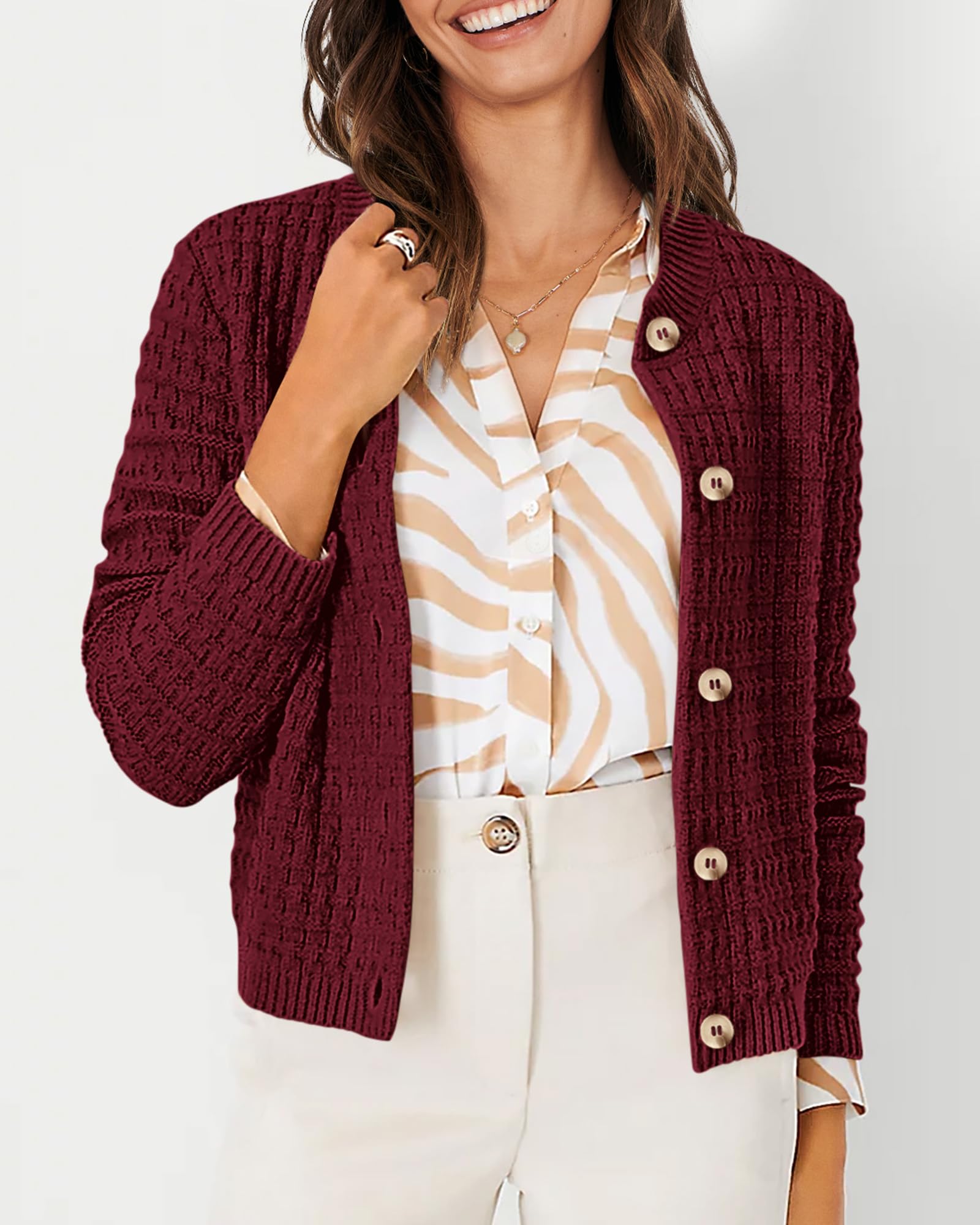 Women's Fall Lightweight Cardigan Sweaters Wine Red