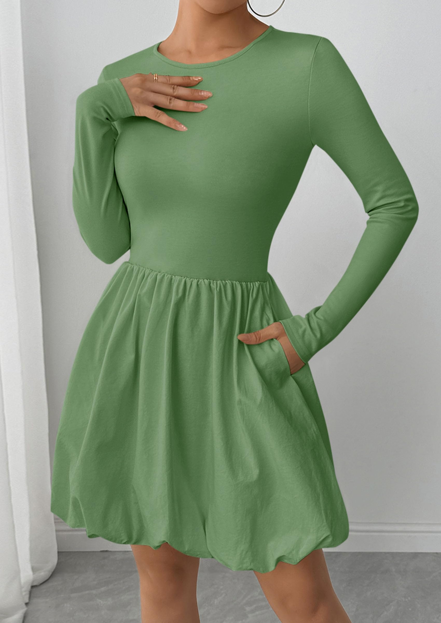 Fall Dresses for Women 2026 Bubble Mini Dress,Light Green,S