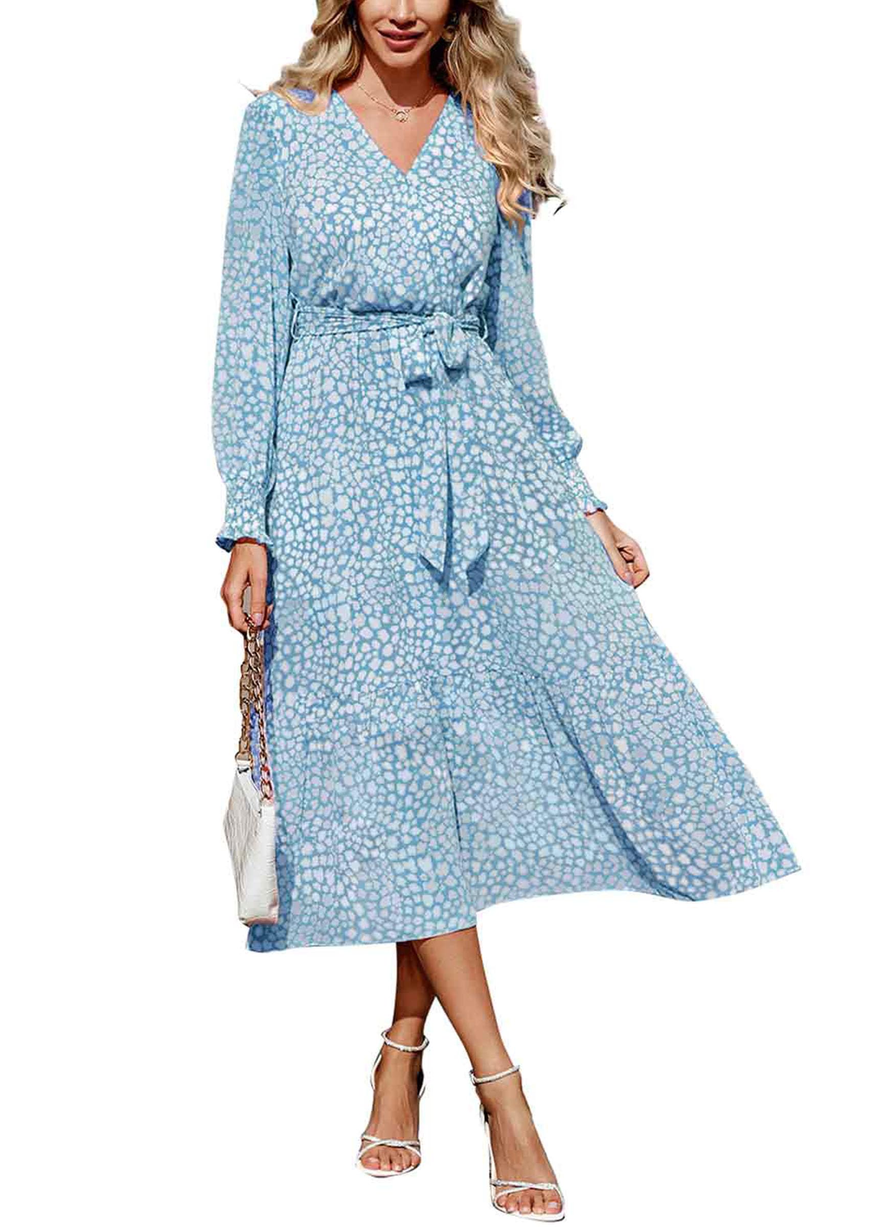 Womens Long Sleeve Boho Maxi Fall Floral Wedding Guest Dresses