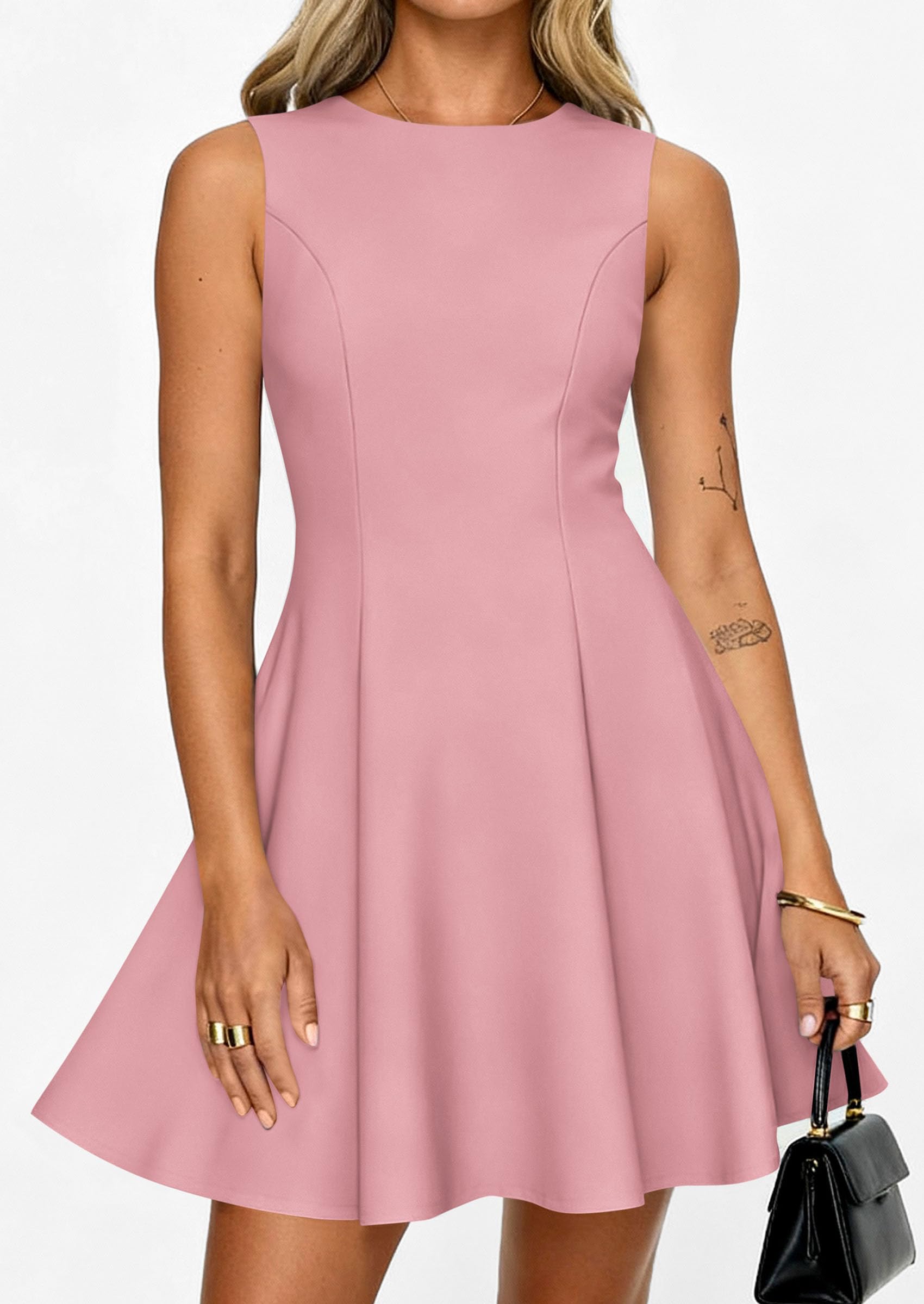 Women's Formal Boat Neck A Line Mini Dress,Pink,XS