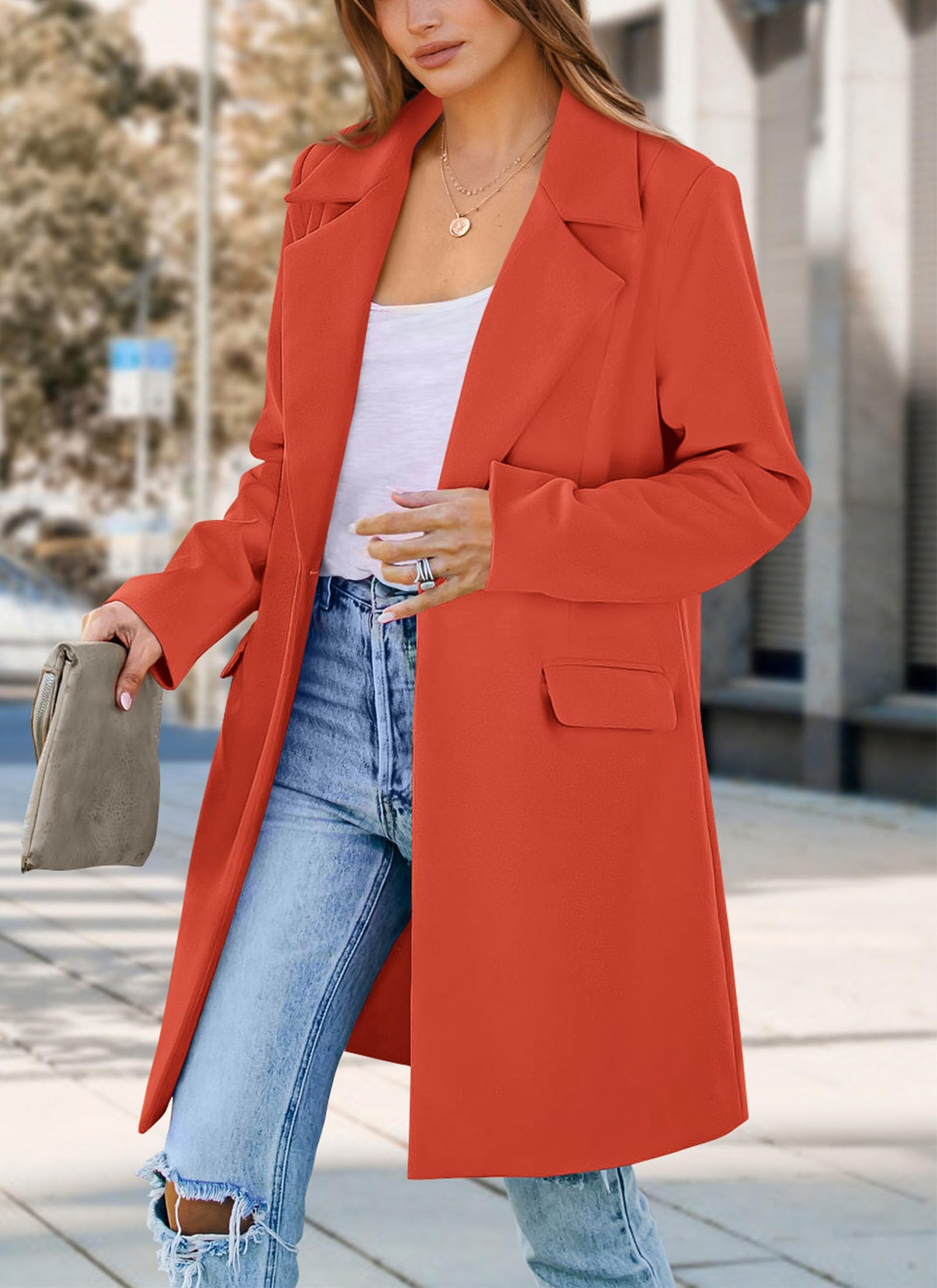 Women's Business Casual Long Blazer Jackets(Orange Red,S)