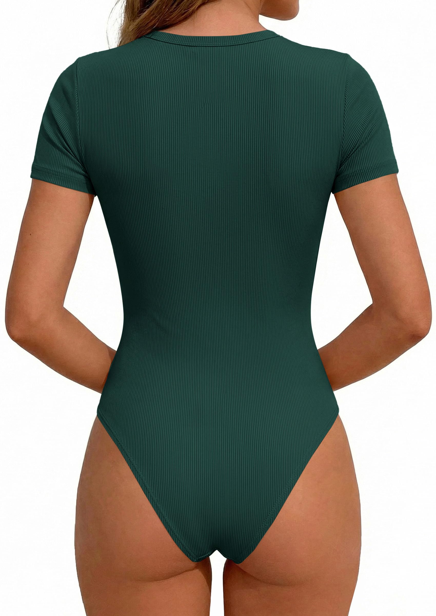 Body Suits for Womens Short Sleeve Summer Tops, Dark Green,XS