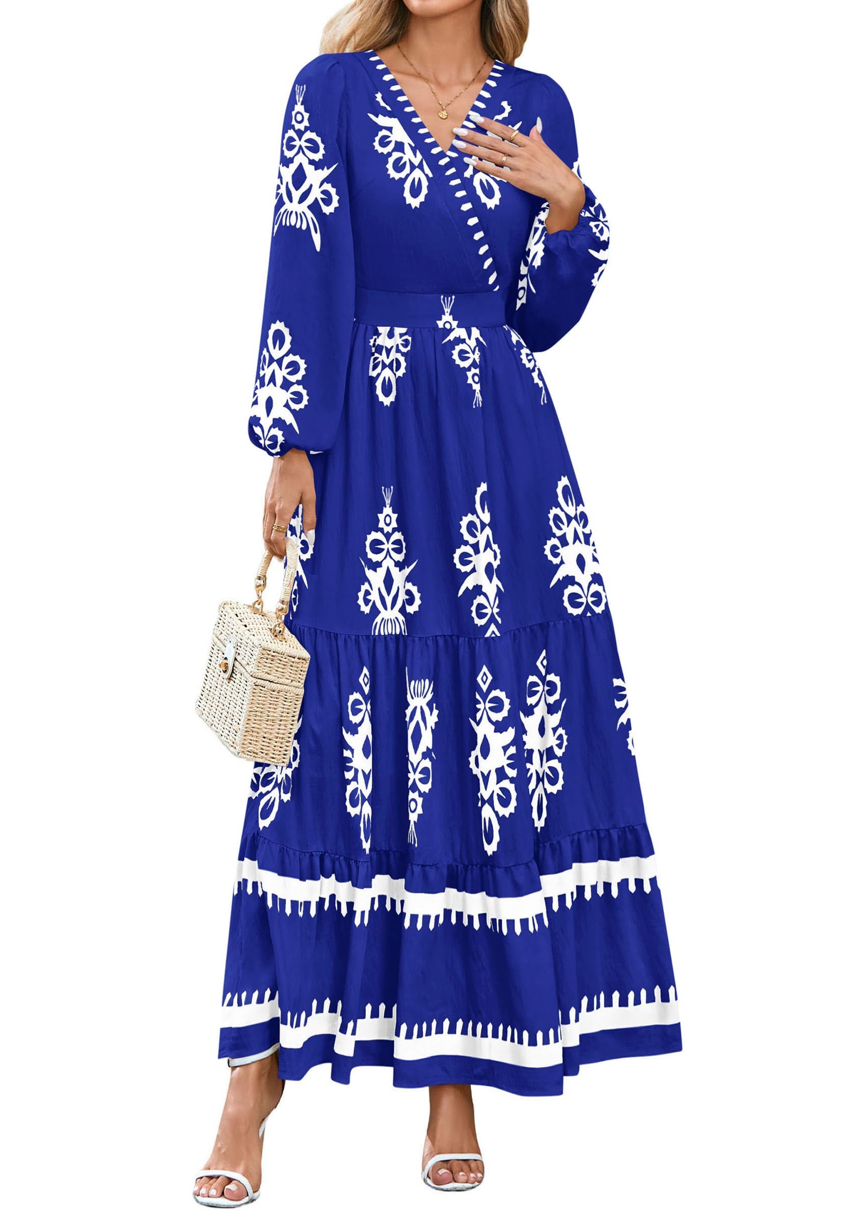 Women's Long Sleeve Floral Boho Maxi Wedding Guest Dress