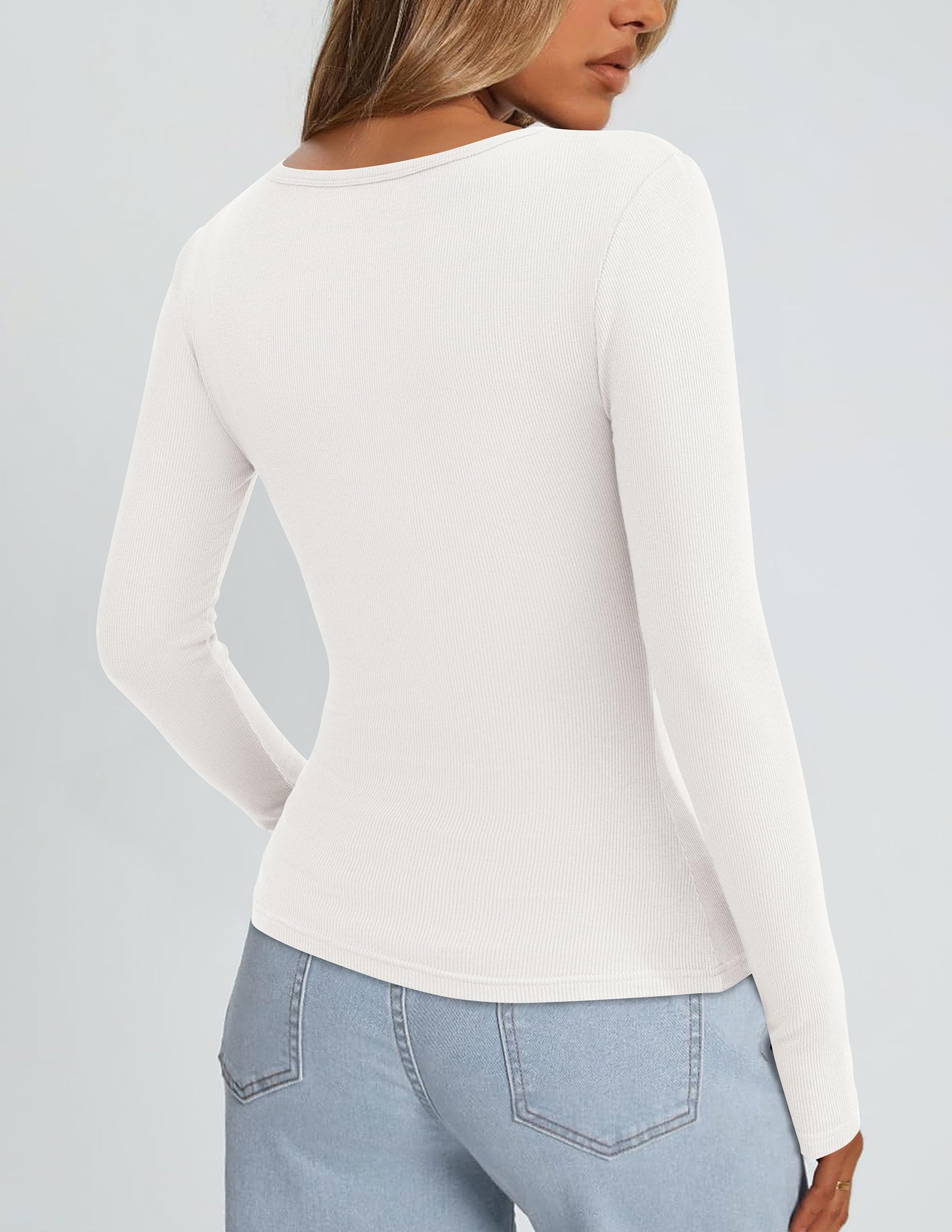 Square Neck Long Sleeve Shirts for Women White,XS