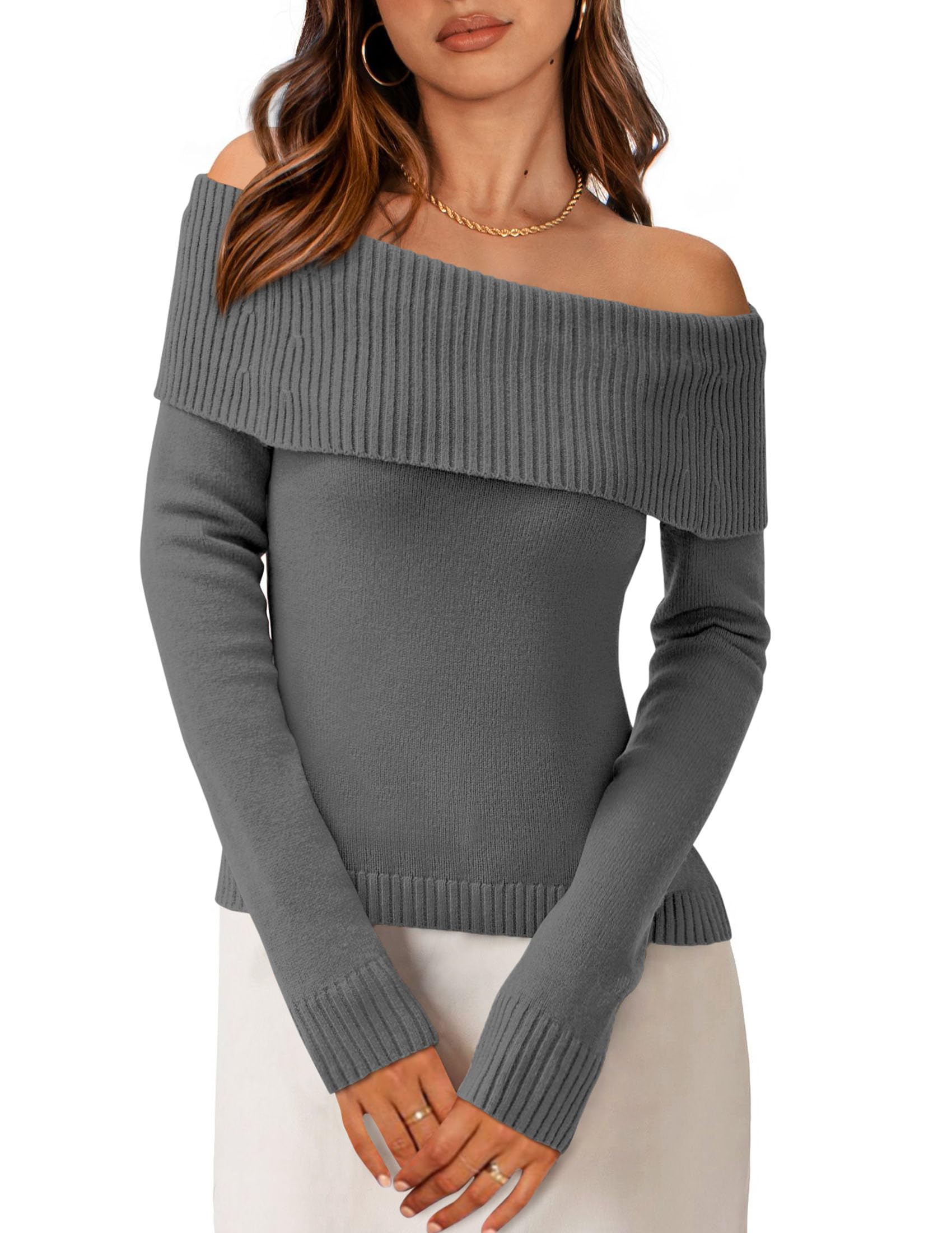 Off the Shoulder Sweater Women Trendy Fall Date Night Tops