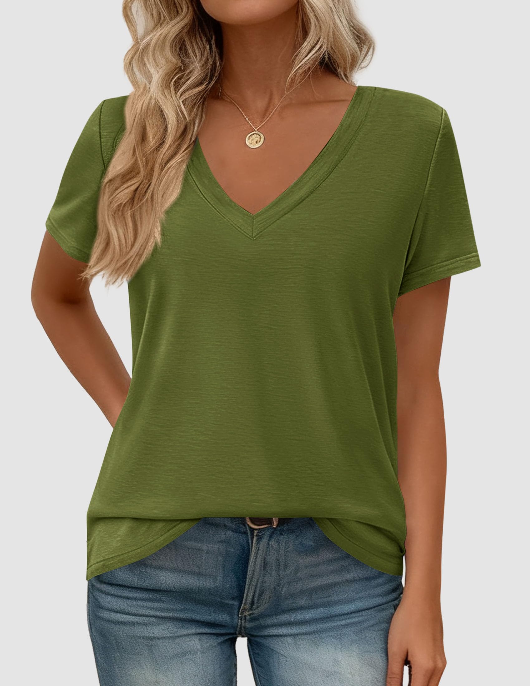 Womens Tops Short Sleeve Oversized Tshirts, Green,S