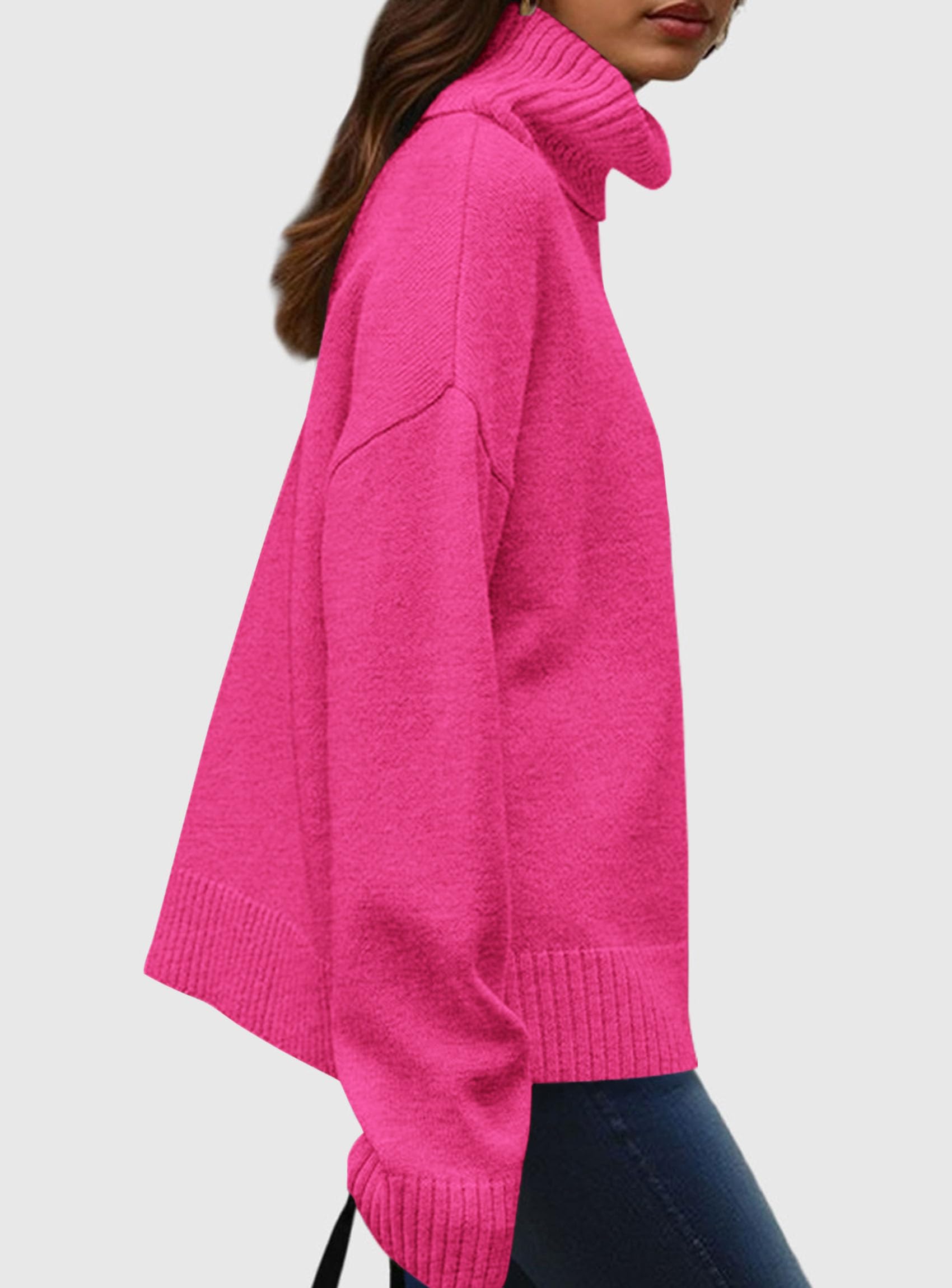 Womens Turtleneck Long Sleeve Knit Sweater,Rose Red,S