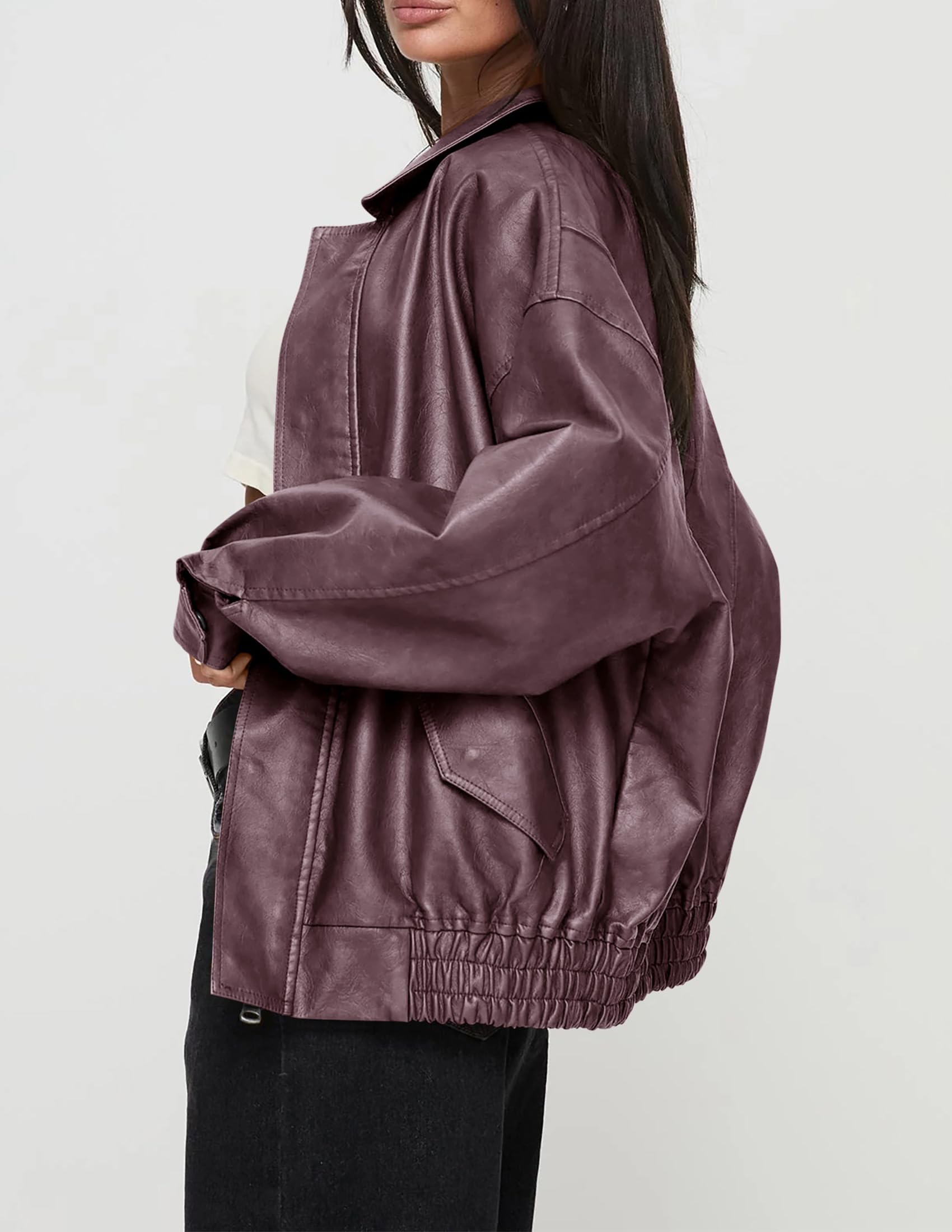 Women's Faux Leather Motorcycle Jackets(Purple,Small)