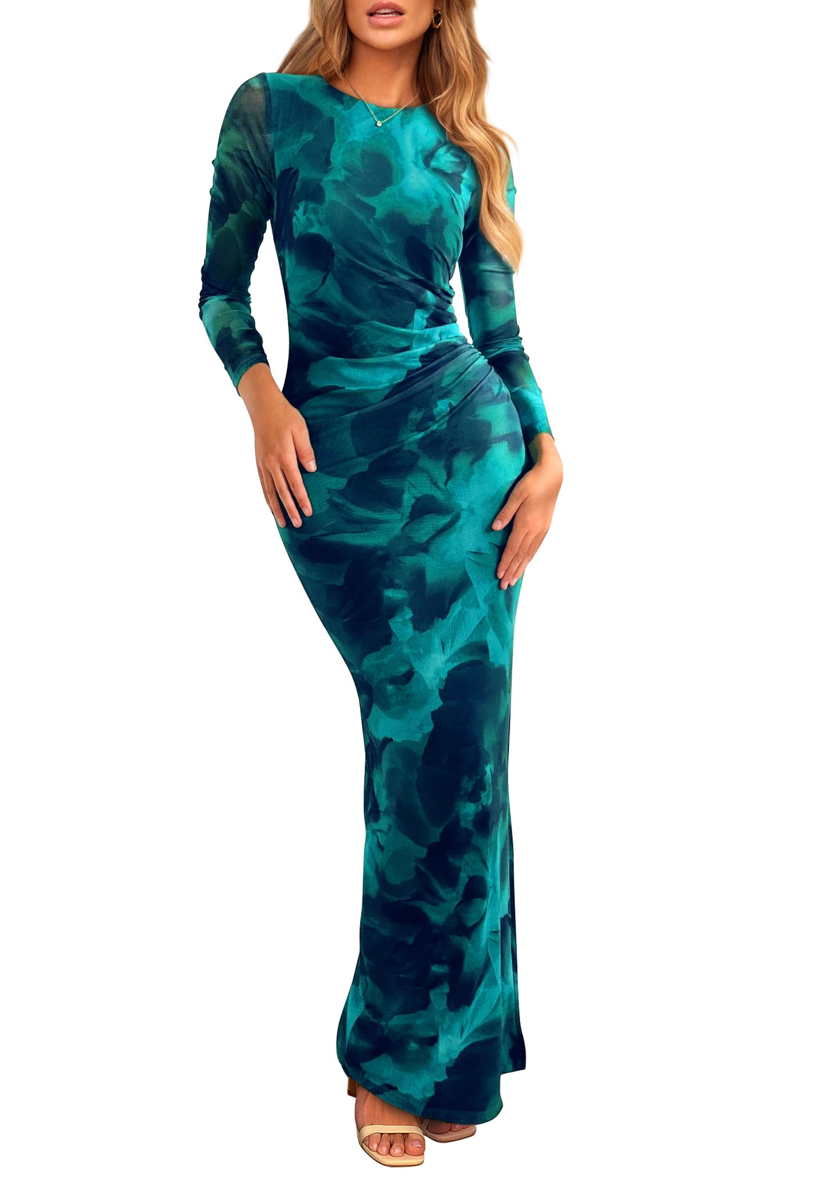 Women's Floral Bodycon Maxi Fall Dress