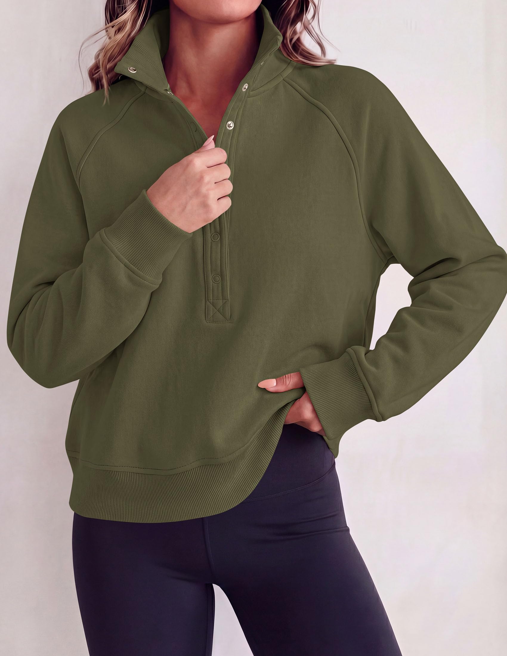 Women's Fall Oversized Sweatshirts Mock Neck Henley Pullover