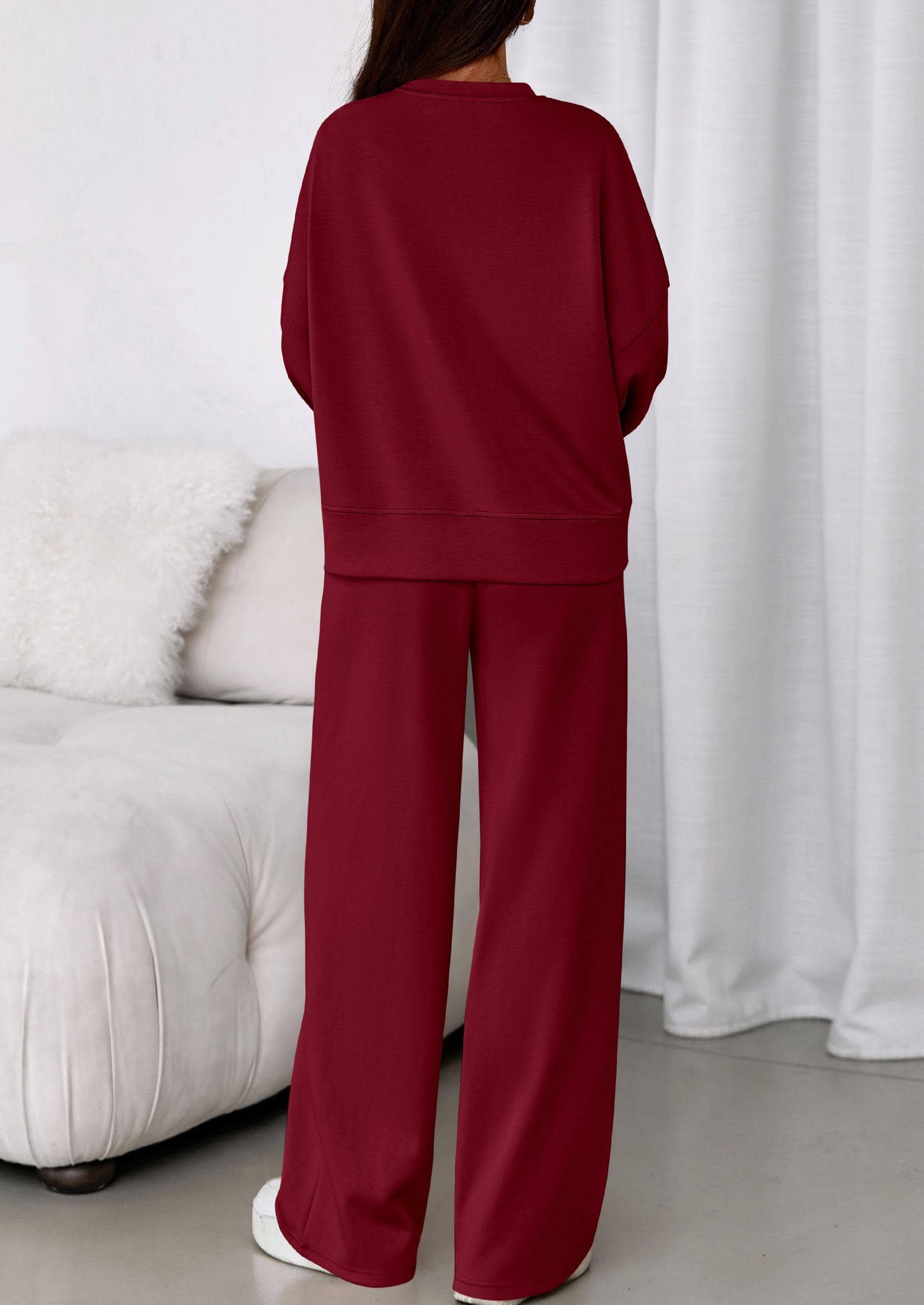 Womens Long Sleeve Sweatshirt 2 Piece Sets,Wine Red,S
