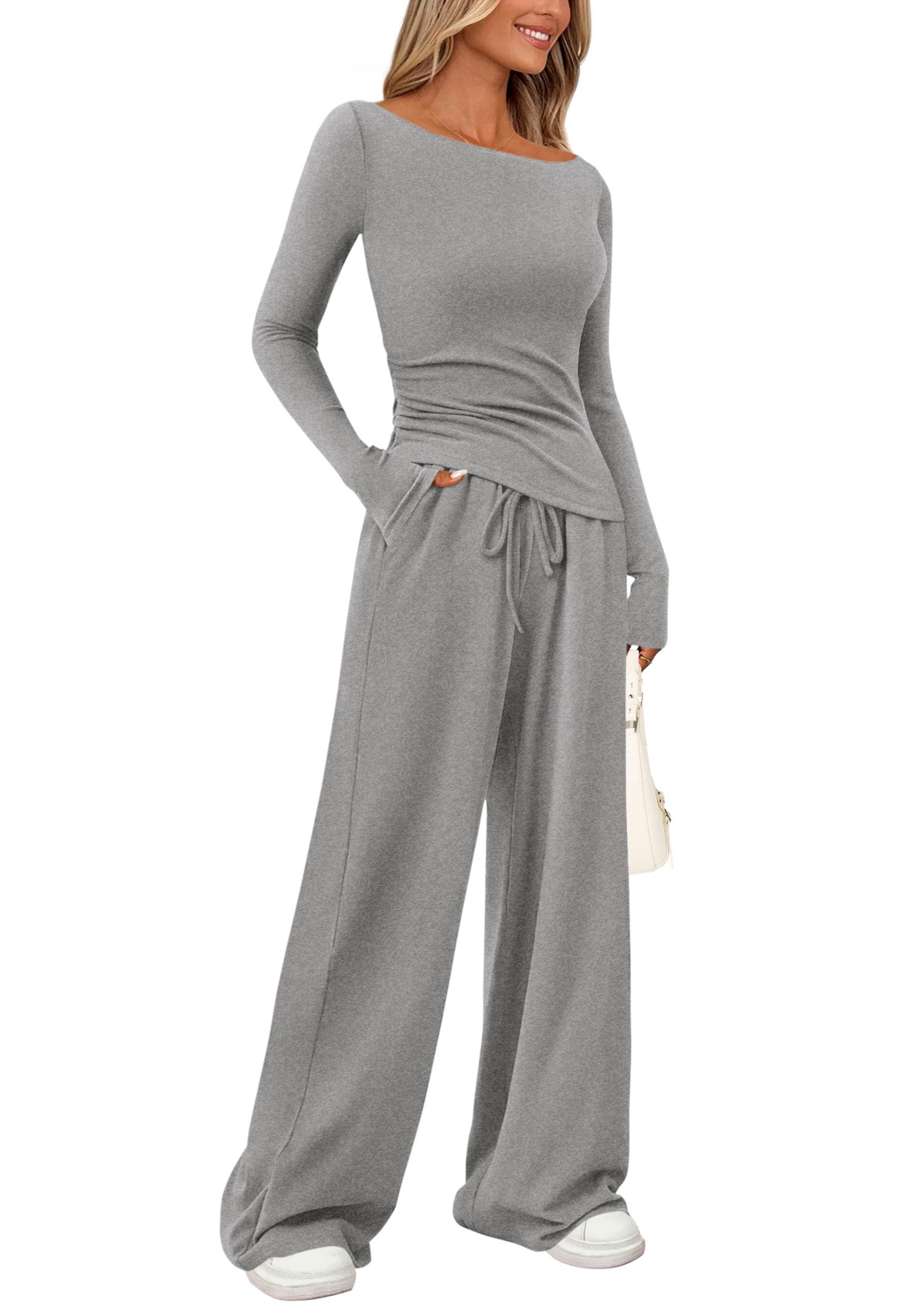 Women's 2 Piece Lounge Sets Airport Outfits(Grey,XS)