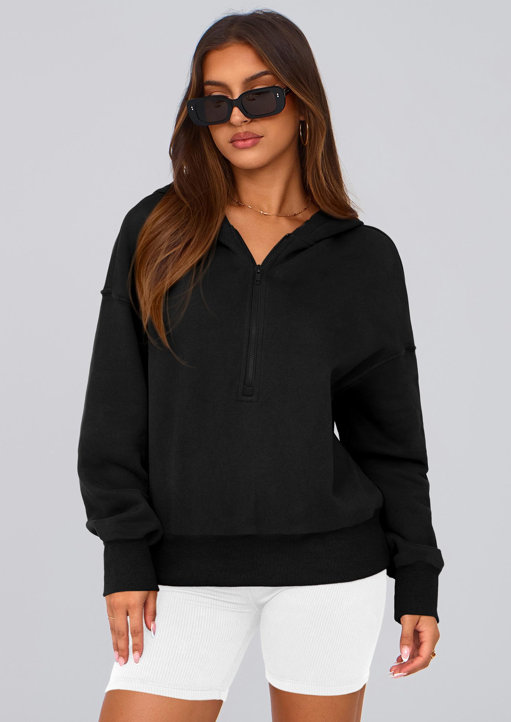 Women's Fall Half Zip Cropped Hoodie Sweatshirt