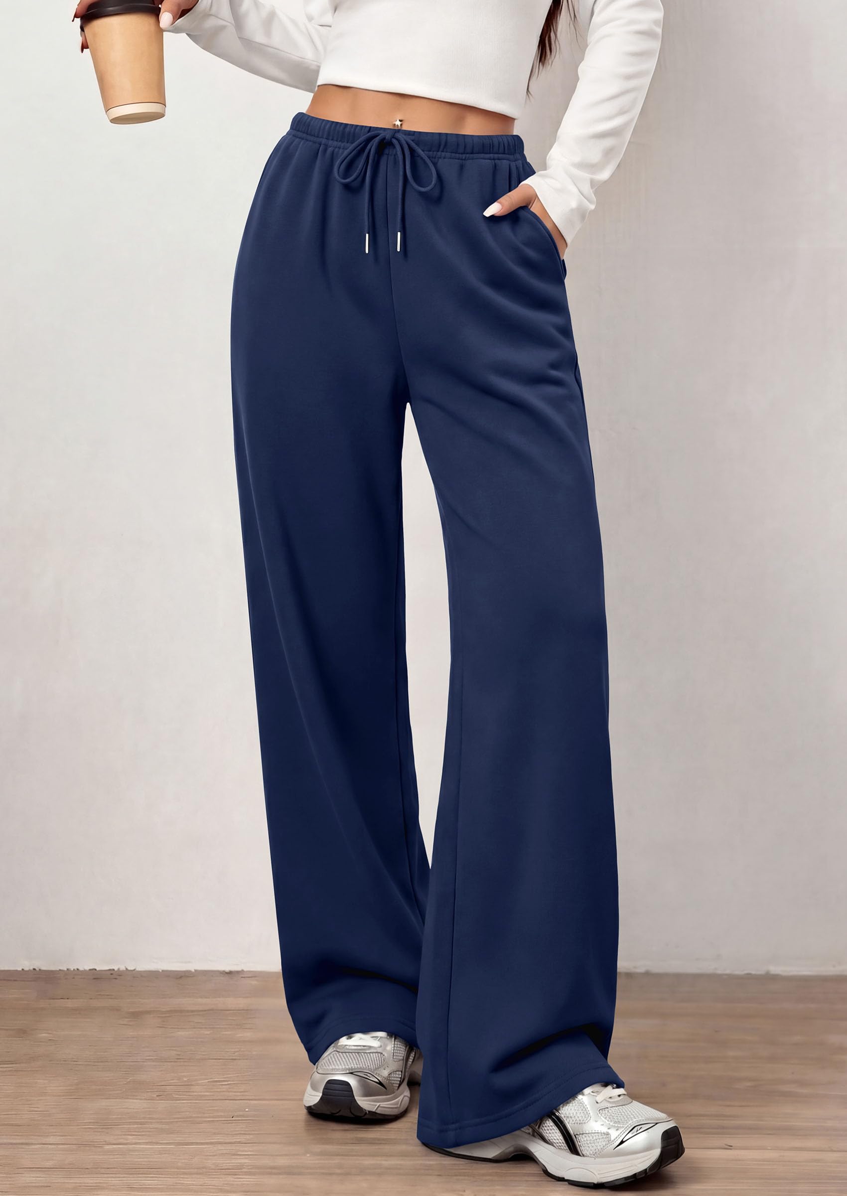 Womens Wide Leg Sweatpants Fleece Fall Sweat Pants,Navy Blue