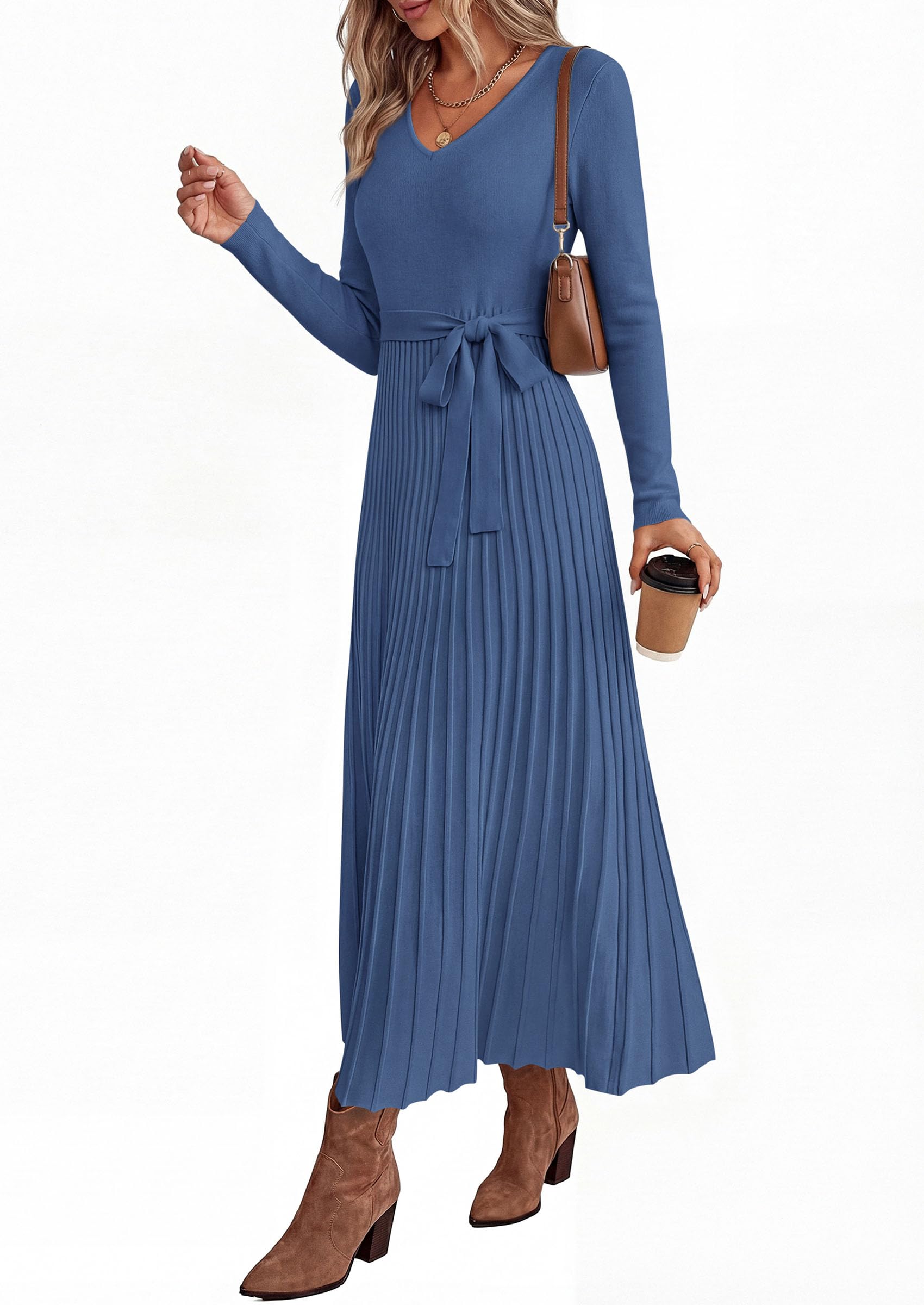 Womens Fall Maxi Long Sleeve Sweater Dress,Blue Grey,S