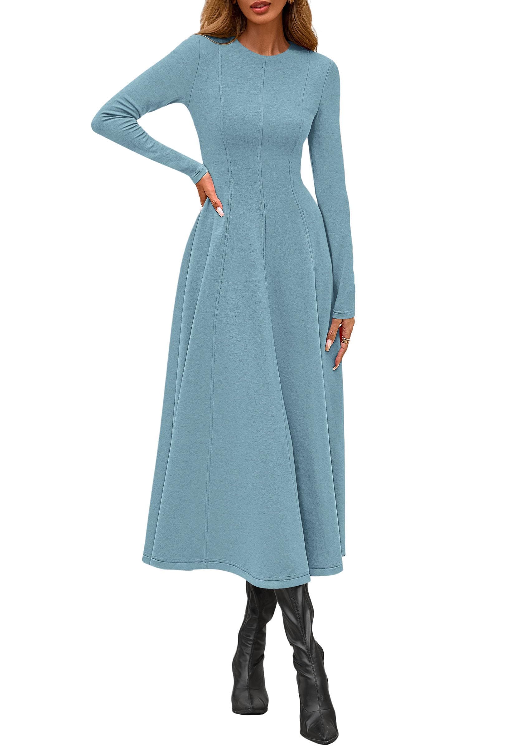 Women's Fall Long Sleeve A Line Midi Elegant Cocktail Dress