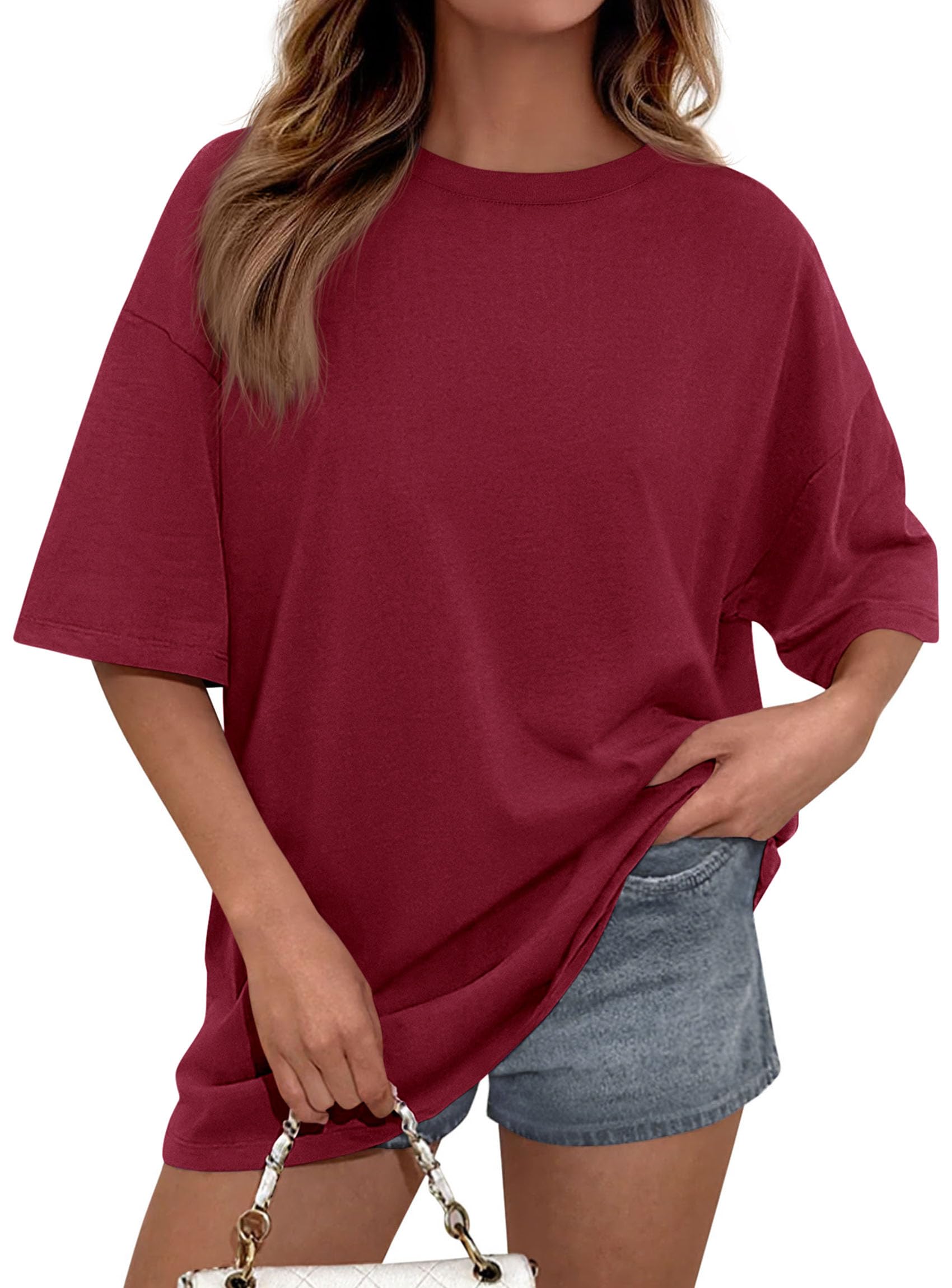 Women's Oversized Tshirts Going Out Tops (Burgundy,S)