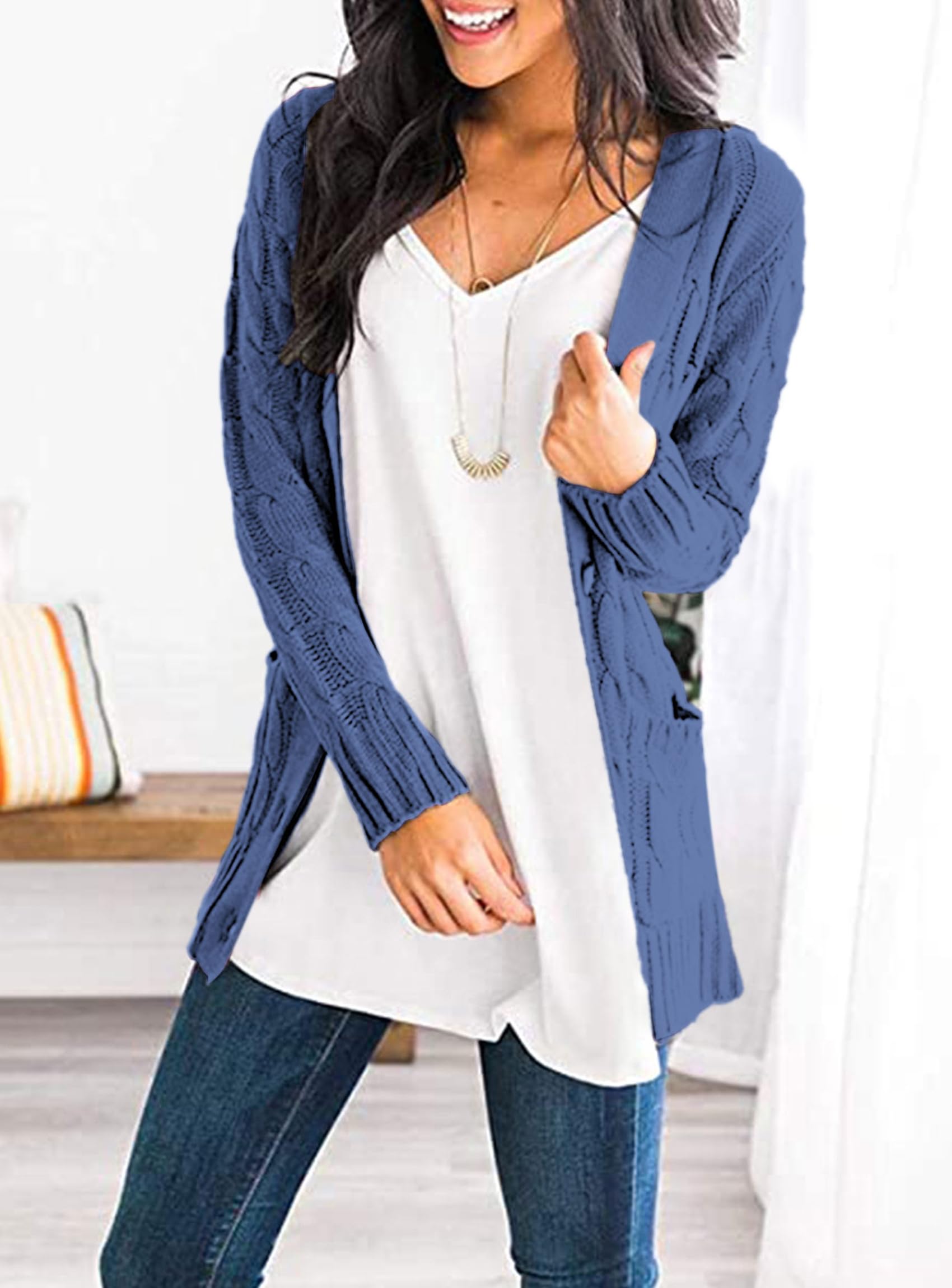 Women Chunky Cable Knit Cardigan Sweaters Fall Fashion Clothes