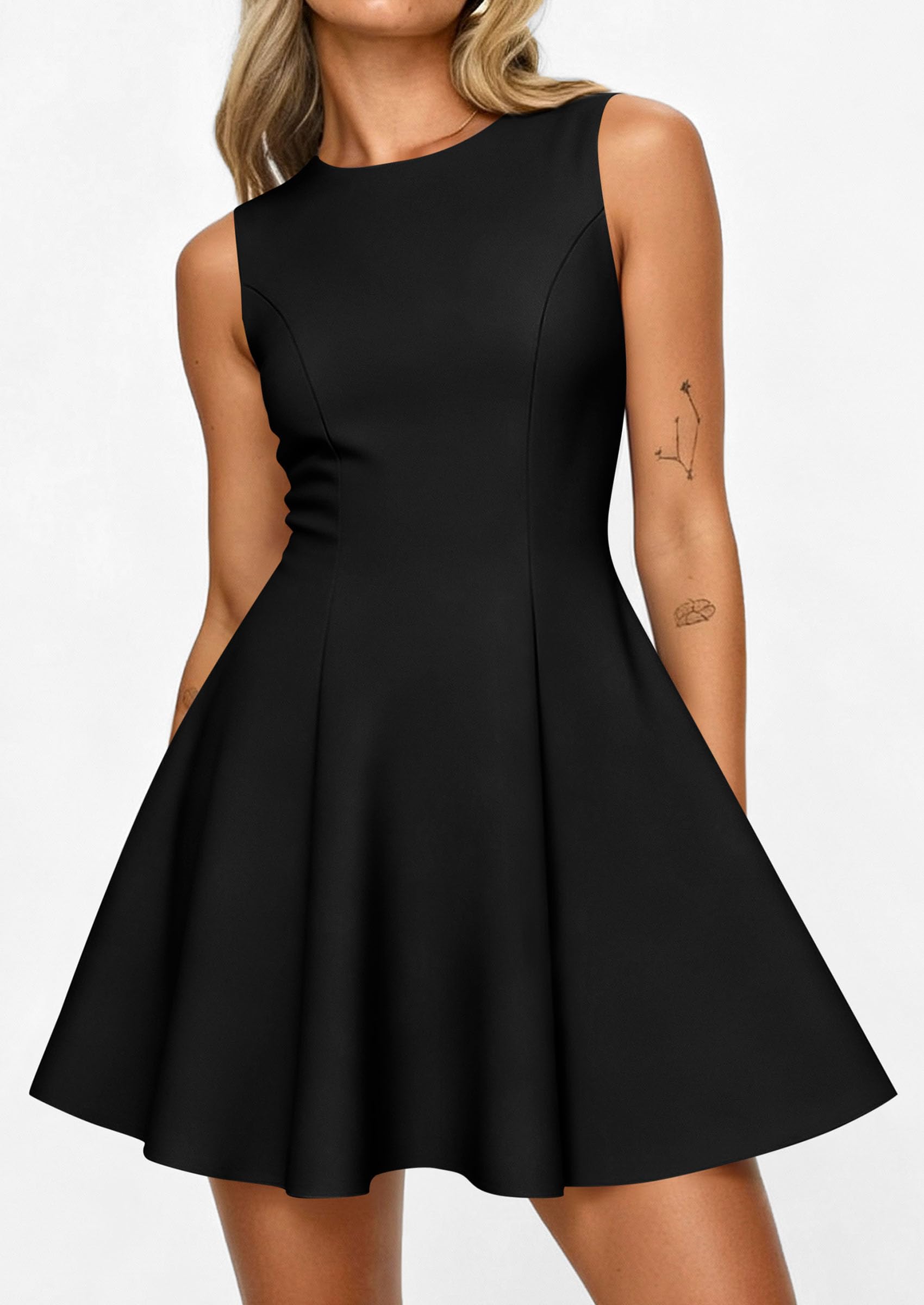Women's Formal Boat Neck A Line Mini Dress,Black,XS