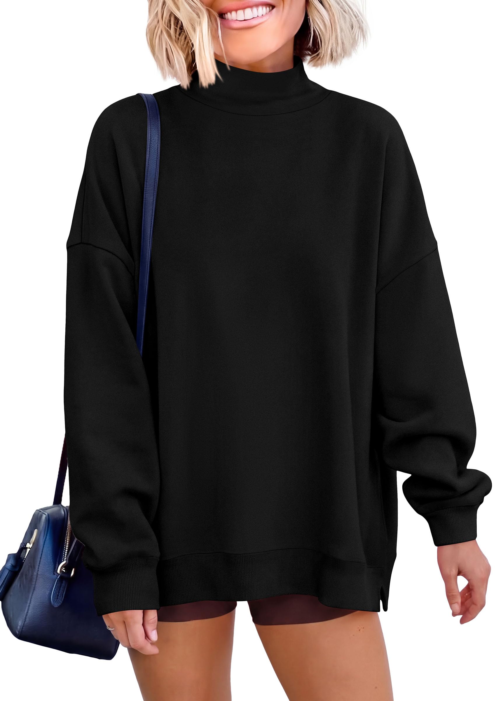 Womens Mock Neck Sweatshirt Oversized Pullover Fall Outfits