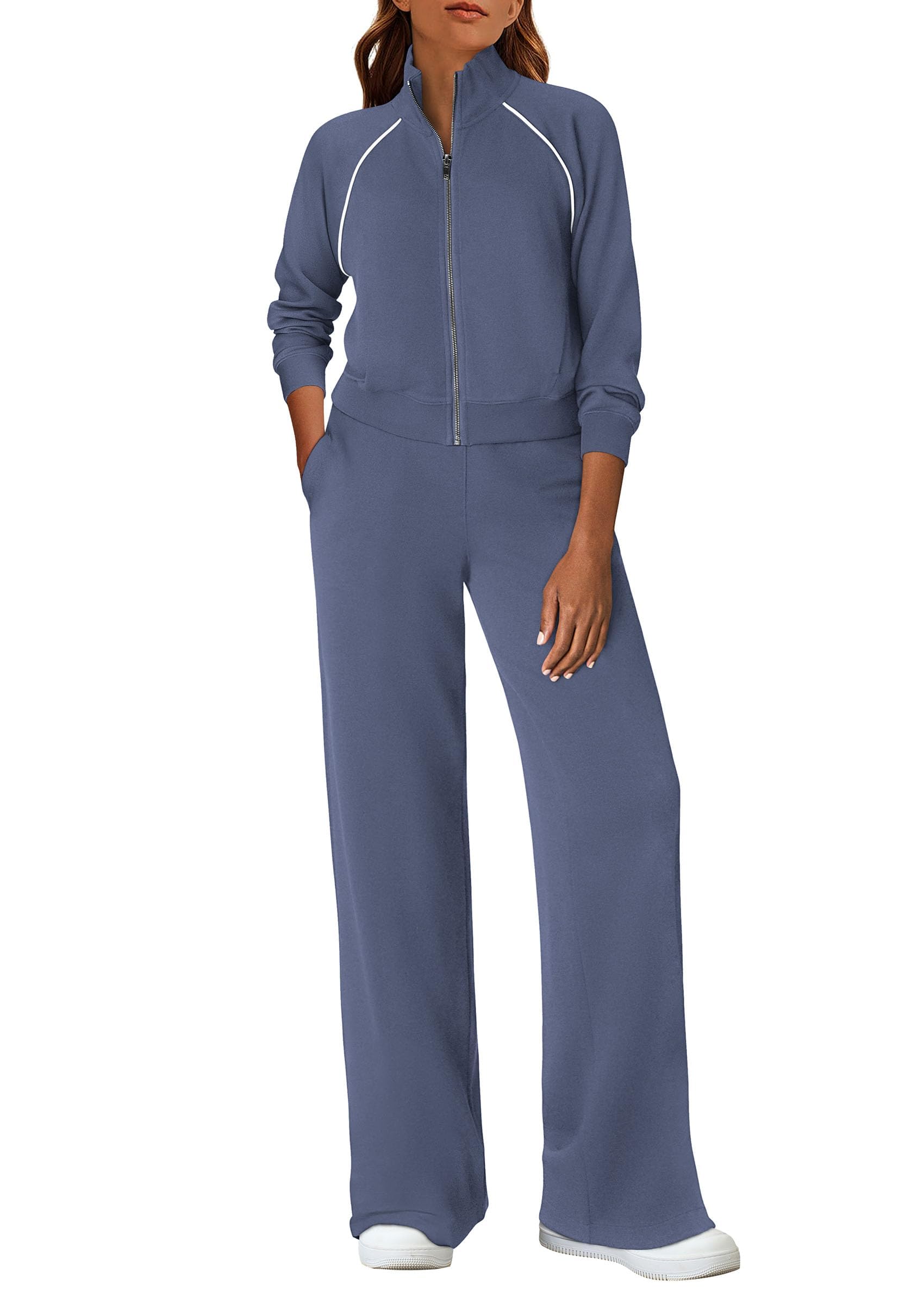 Women's 2 Piece Outfits Sweatsuits Lounge Sets,Dusty Blue,S