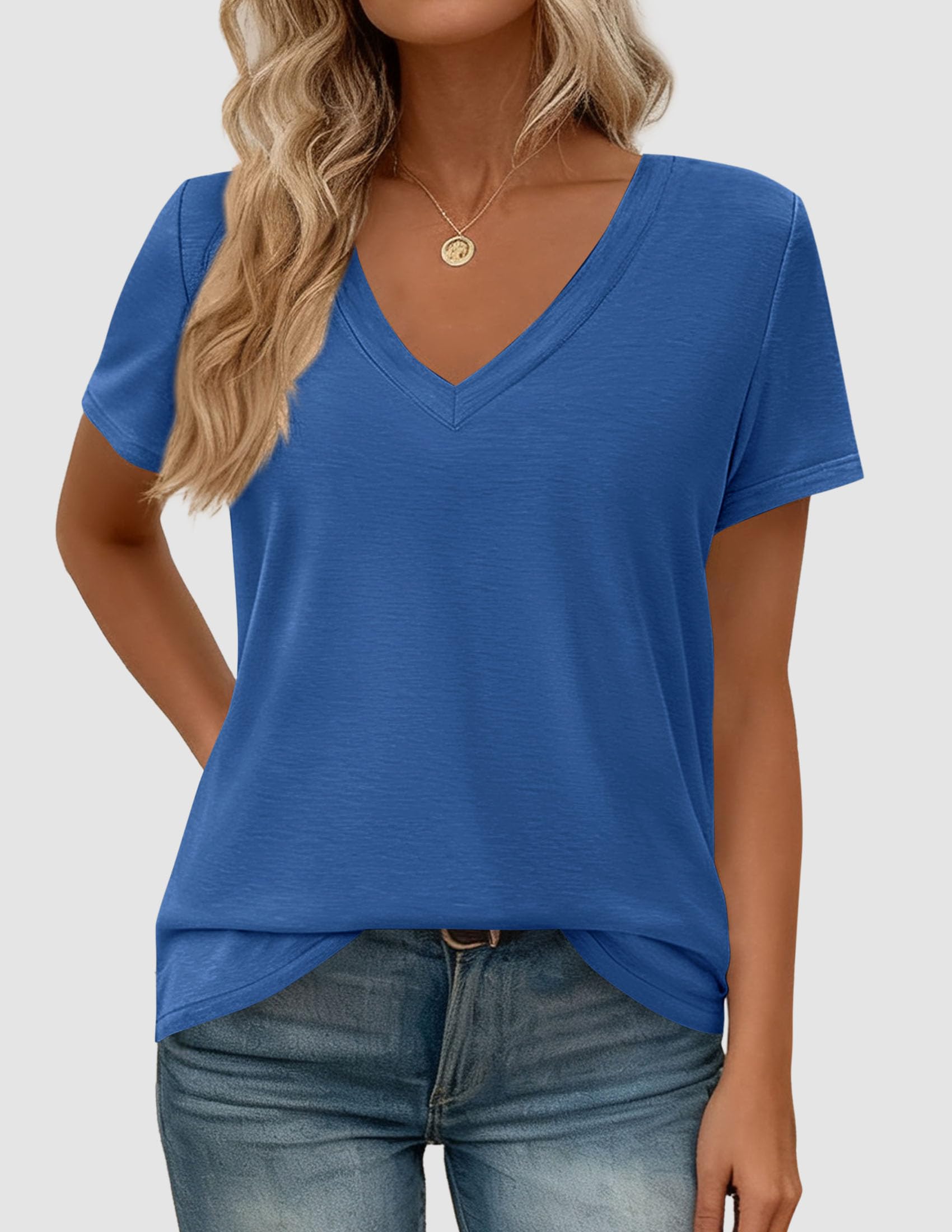 Womens Tops Short Sleeve Oversized Tshirts, Blue,S
